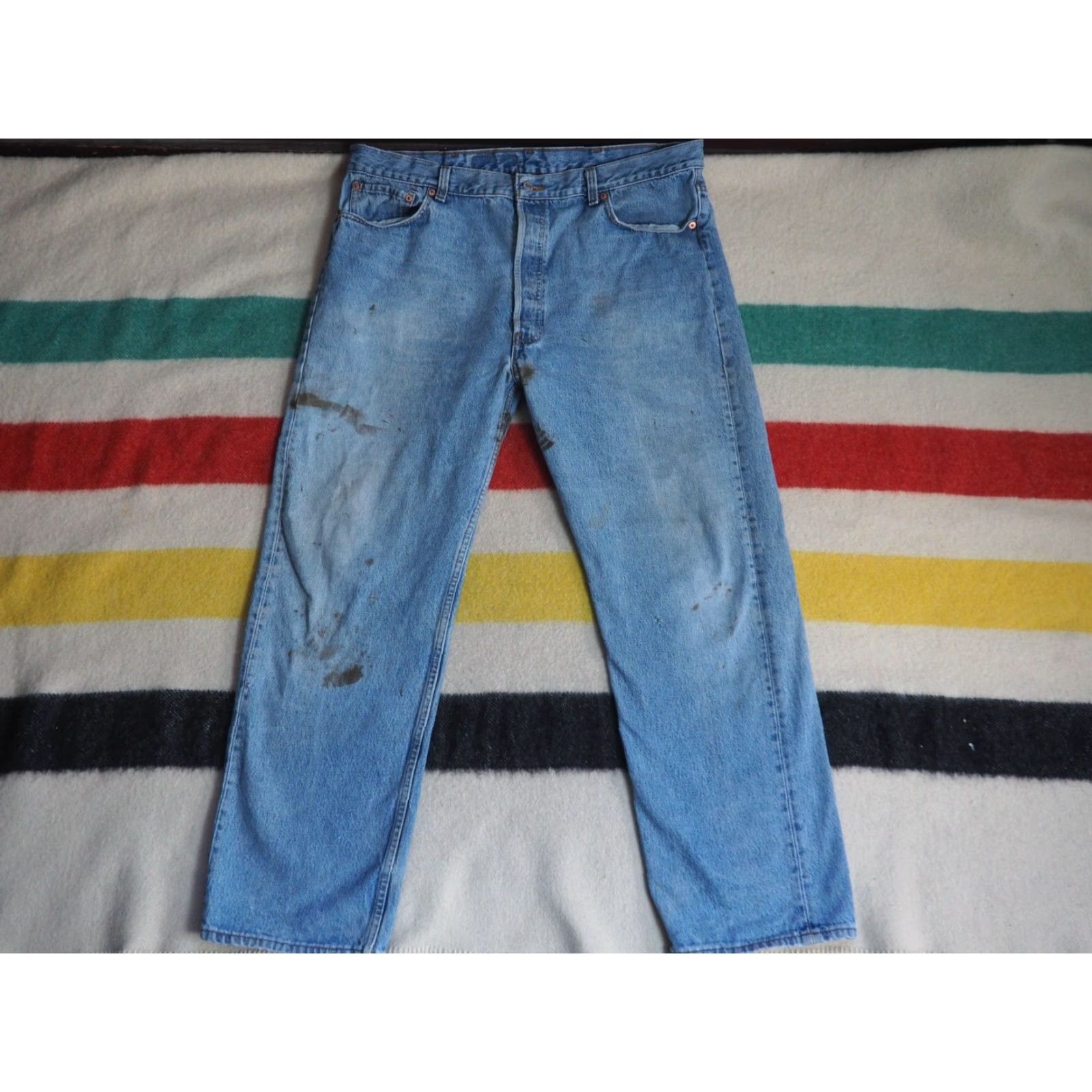 Levi's VINTAGE Levi's 501 USA Denim Jeans Pants 39x29 Blue Grunge Distressed 1990s Mens Size US 39 - 2 Thumbnail