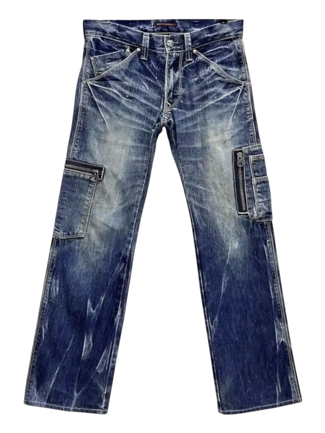 Japan Blue 🔥RARE🇯🇵MADE IN JAPAN BLUEWAY Punk Distressed Denim Cargo Size US 30 / EU 46 - 1 Thumbnail