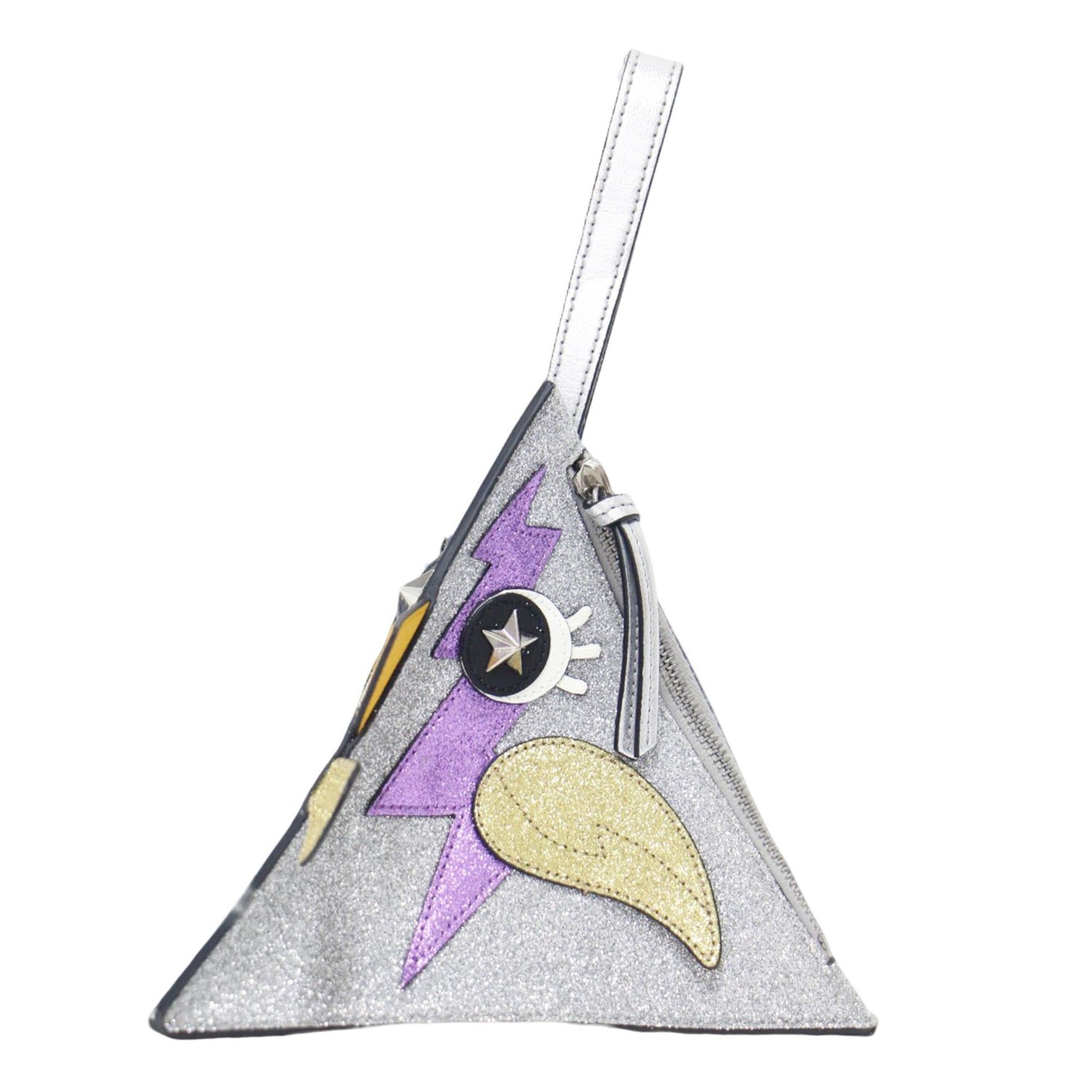Gucci GUCCI bag, silver triangle chicken motif handbag/clutch, glitter metallic, animal doodles, made in Italy, women's. Size ONE SIZE - 1 Thumbnail