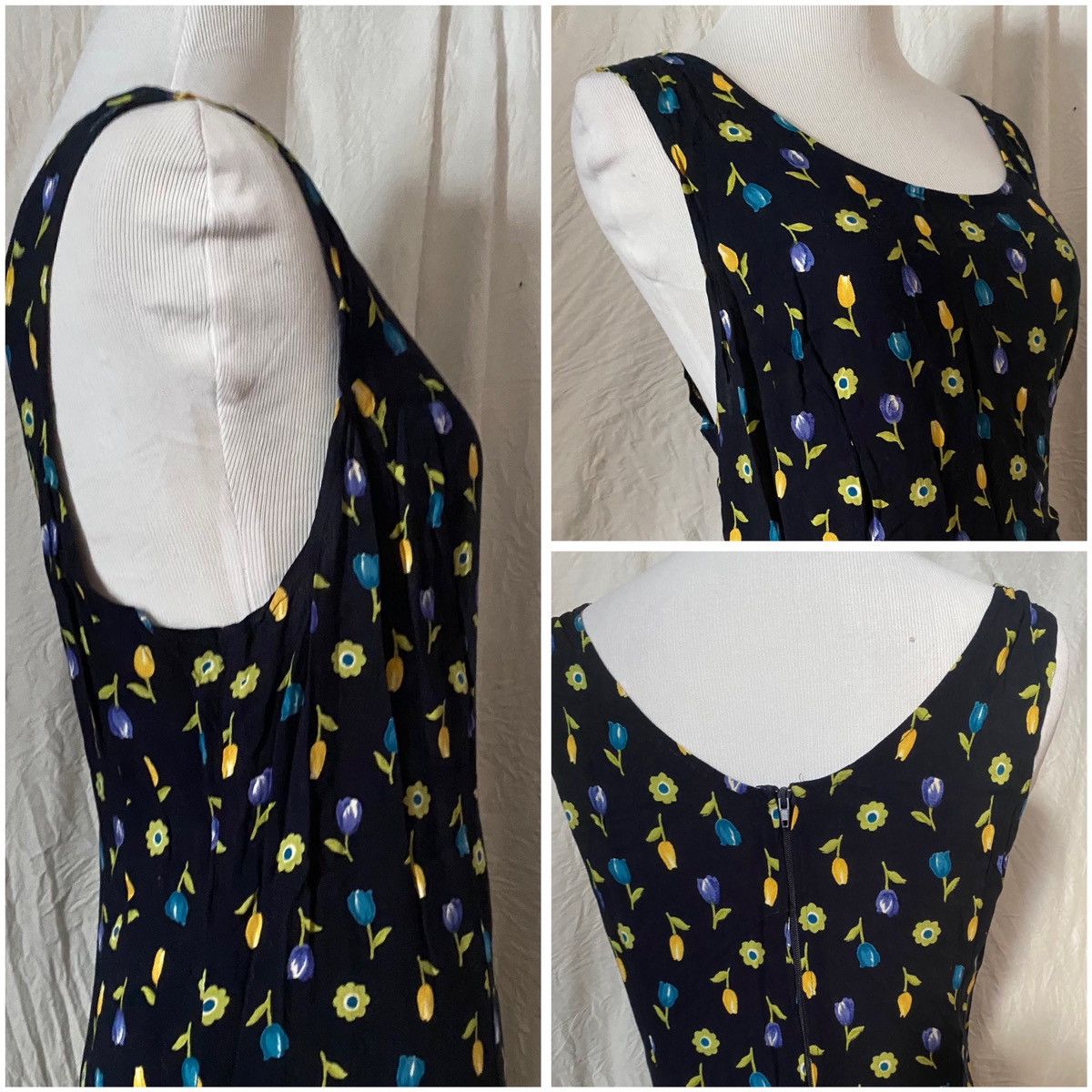 Vintage Vintage, Floral, Navy, Rayon, Sleeveless Maxi Dress Size L / US 10 / IT 46 - 4 Thumbnail