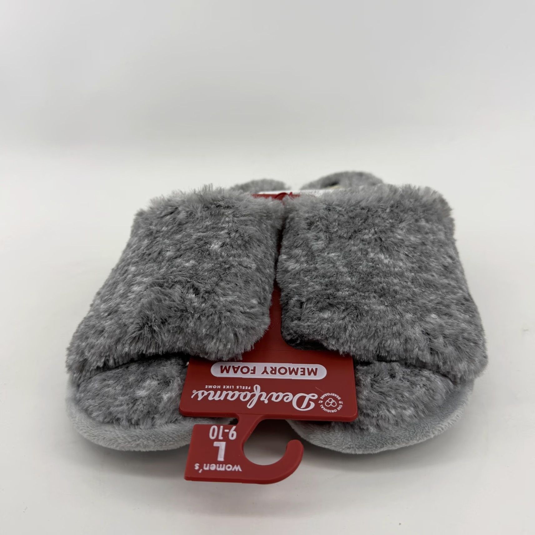 Vintage Dearfoams Slippers Womens 9.5 Gray Faux Fur Memory Foam Mule Indoor House Cozy Size ONE SIZE - 2 Thumbnail