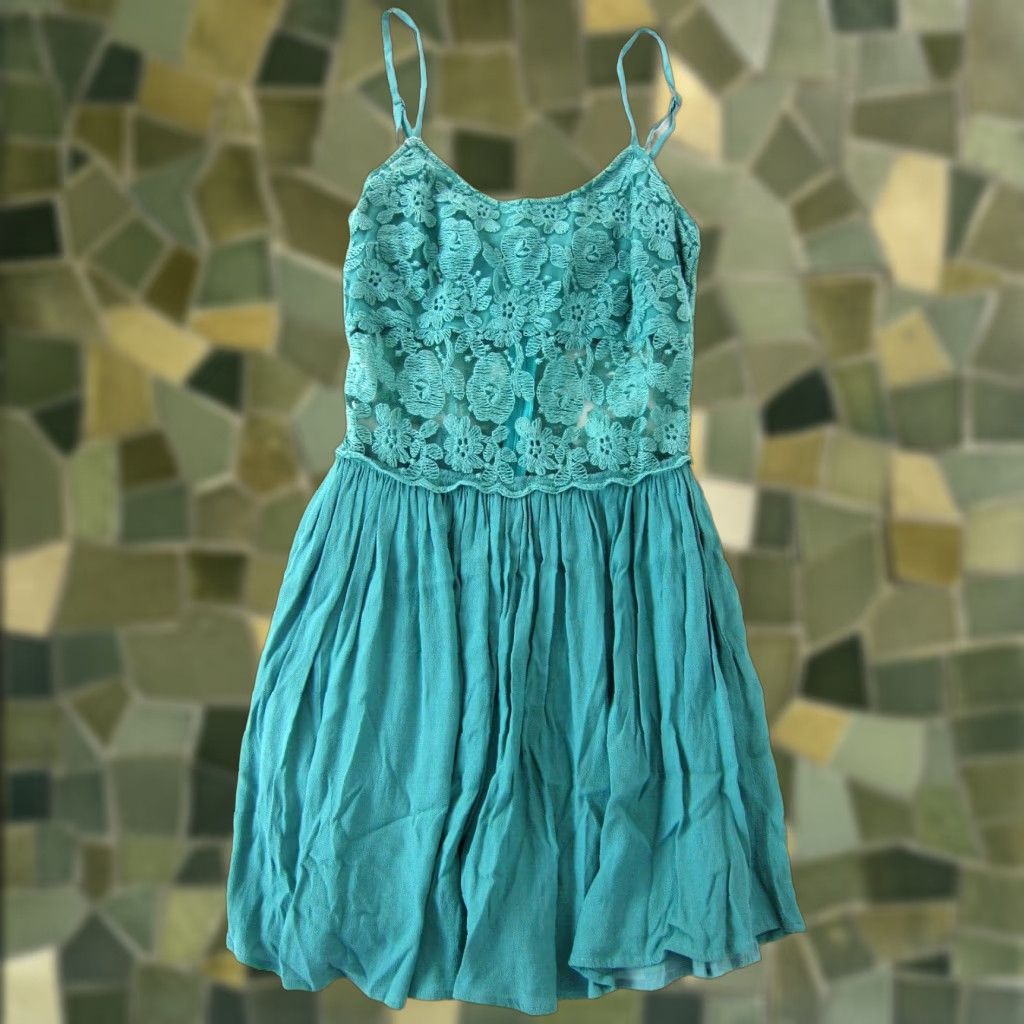 Anthropologie Alythea Green Lace Embroidered Spaghetti Strap Slip Tank Sun Dress S Size S / US 4 / IT 40 - 1 Thumbnail