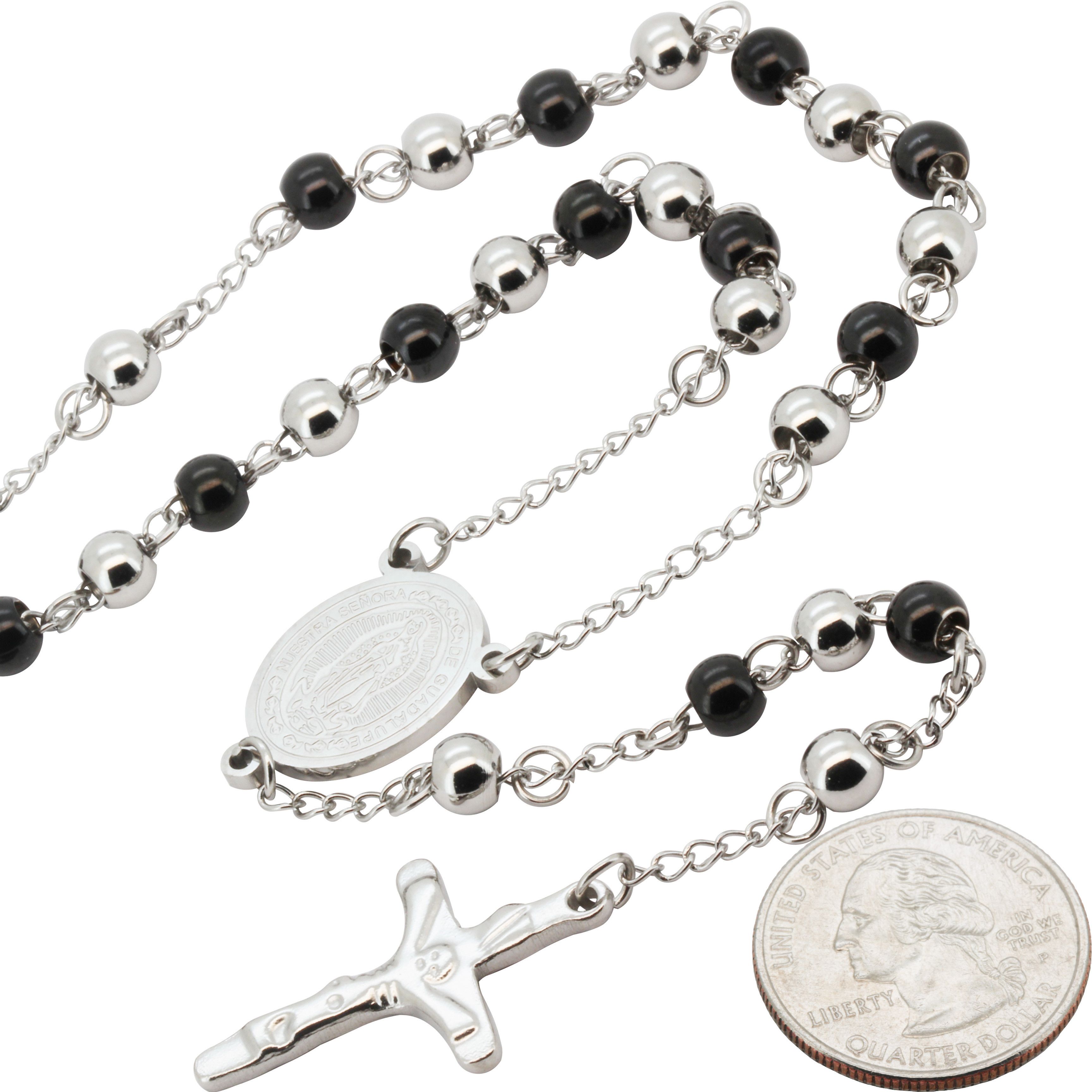 Other 316L Stainless Steel Black 6mm Rosary Necklace 26”+6" Size ONE SIZE - 2 Thumbnail