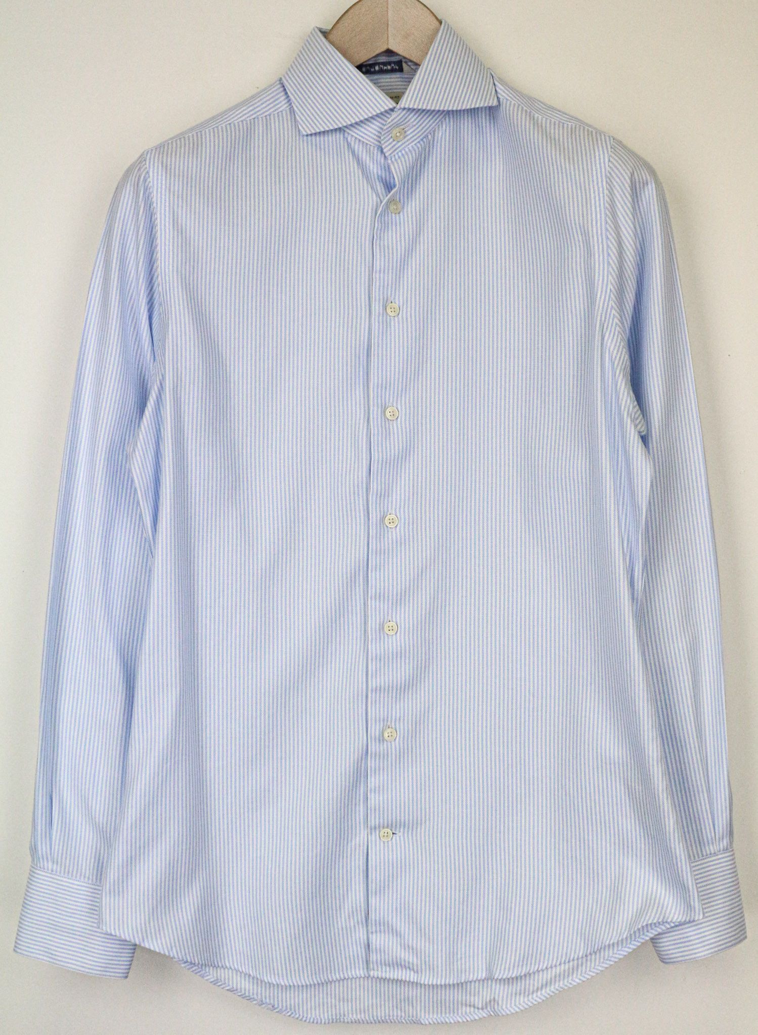 Suitsupply 38/15 Extra Slim Blue Cotton Stripe Shirt 79314 Size 38R - 1 Thumbnail