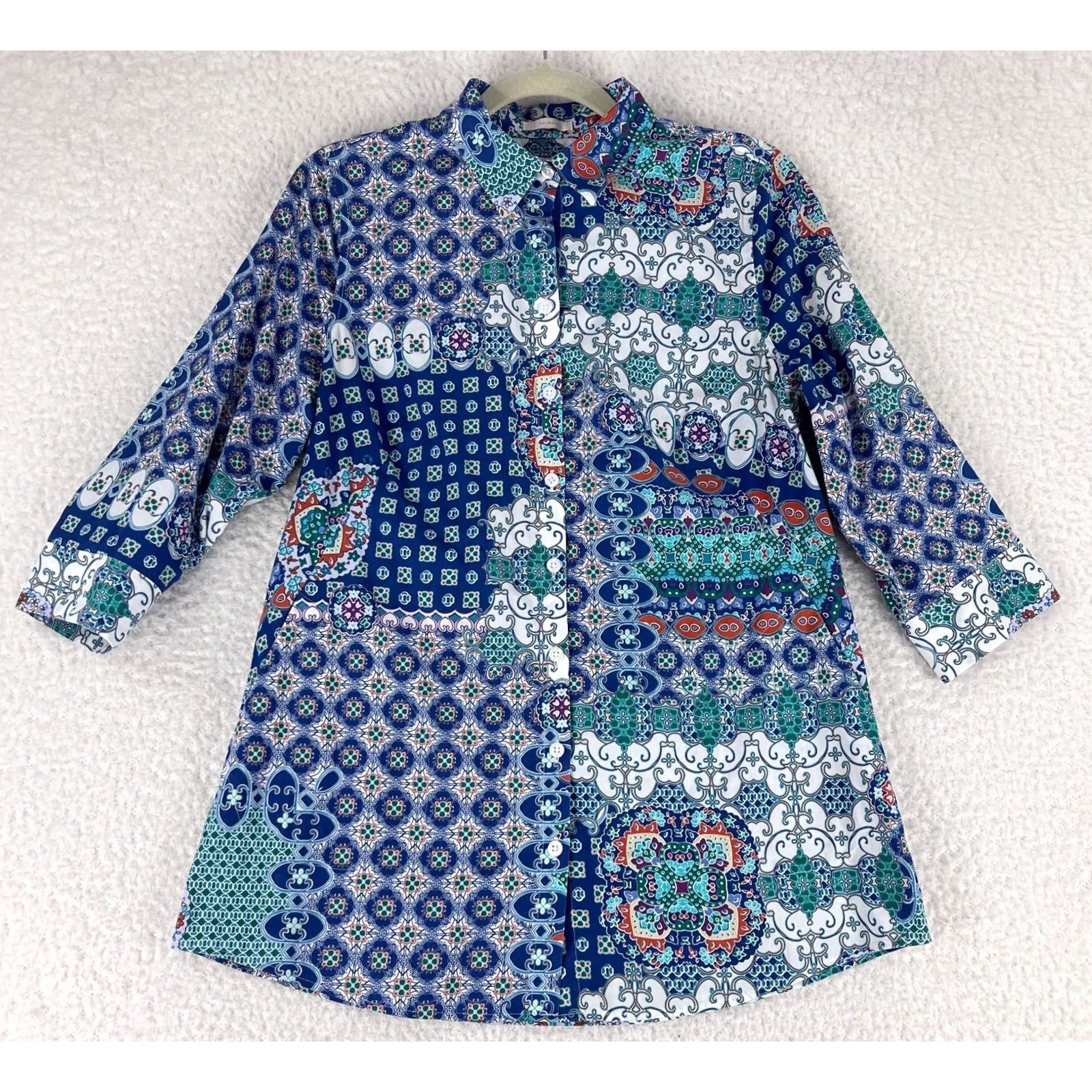 Vintage Chico's Button-Up Shirt Womens Small Blue Mixed Media 3/4 Sleeve Casual Size S / US 4 / IT 40 - 2 Thumbnail