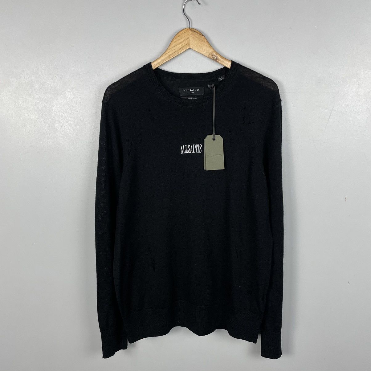 Allsaints × Designer × Japanese Brand Allsaint distressed sweatshirt 100% merino wool y2k sz L Size US L / EU 52-54 / 3 - 1 Thumbnail