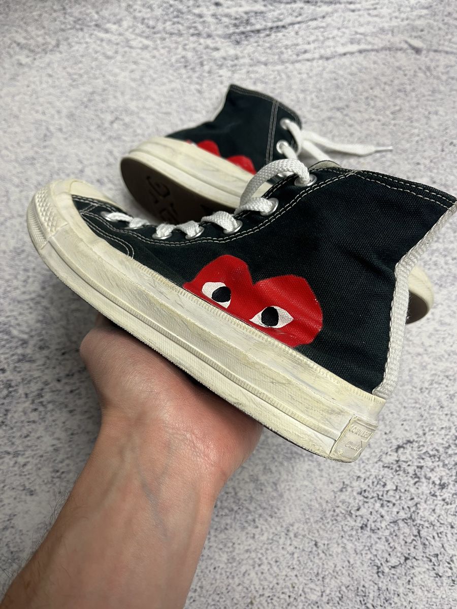 Comme des Garcons × Comme des Garcons PLAY × Converse Comme Des Garcons x Converse Black Hi-Top Hearth Sneakers Size US 7 / IT 37 - 9 Thumbnail