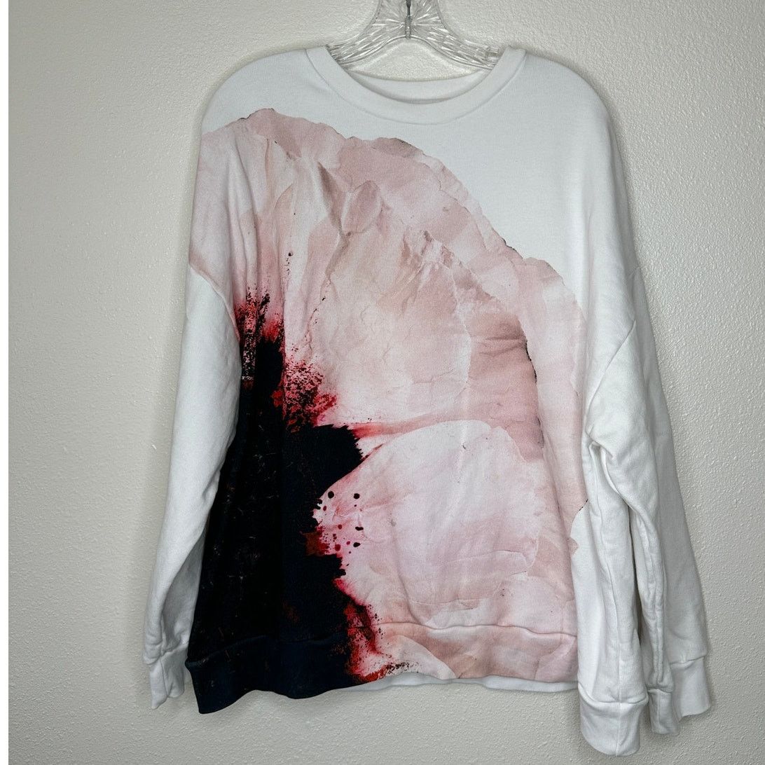 Alexander McQueen Alexander McQueen White Red Print Cotton Sweatshirt 46 / 12 Size XL / US 12-14 / IT 48-50 - 1 Thumbnail