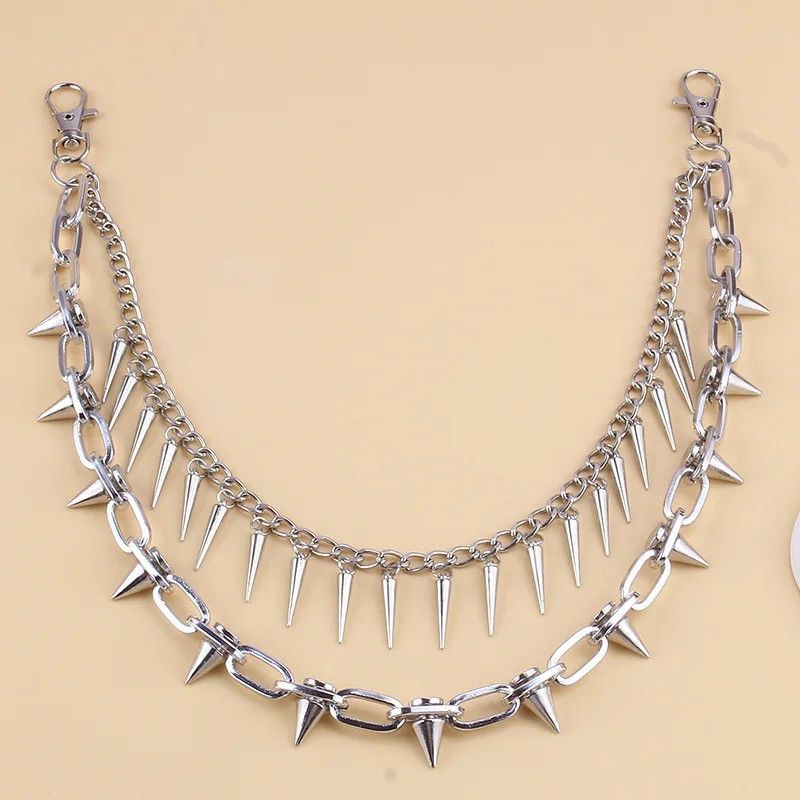 Jewelry Multilayer Jeans Pants Key Chain Rivet Tassel Waist Chain Size ONE SIZE - 5 Thumbnail