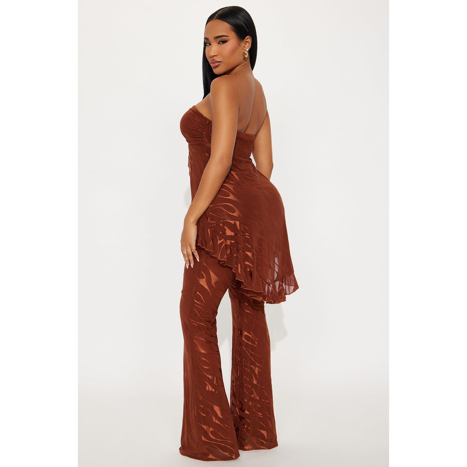Other Weekend Glow Mesh Strapless Jumpsuit - Rust - Size S Size 22" - 3 Thumbnail