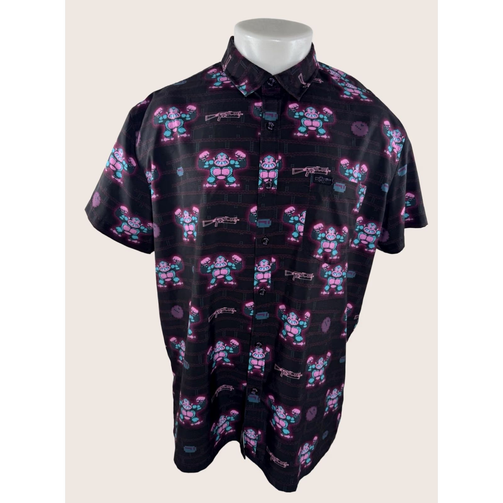Vintage RETRO RIFLE Donkey Kong Arcade 4 Mens XL Shirt Retro Black Short Sleeve Button-Up Vintage? Size US XL / EU 56 / 4 - 1 Thumbnail
