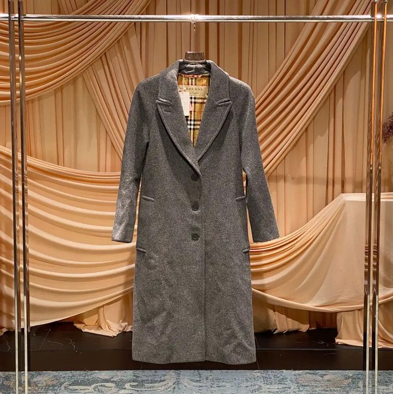 Burberry Burberry Gray Wool Women's Coat Size S / US 4 / IT 40 - 1 Thumbnail