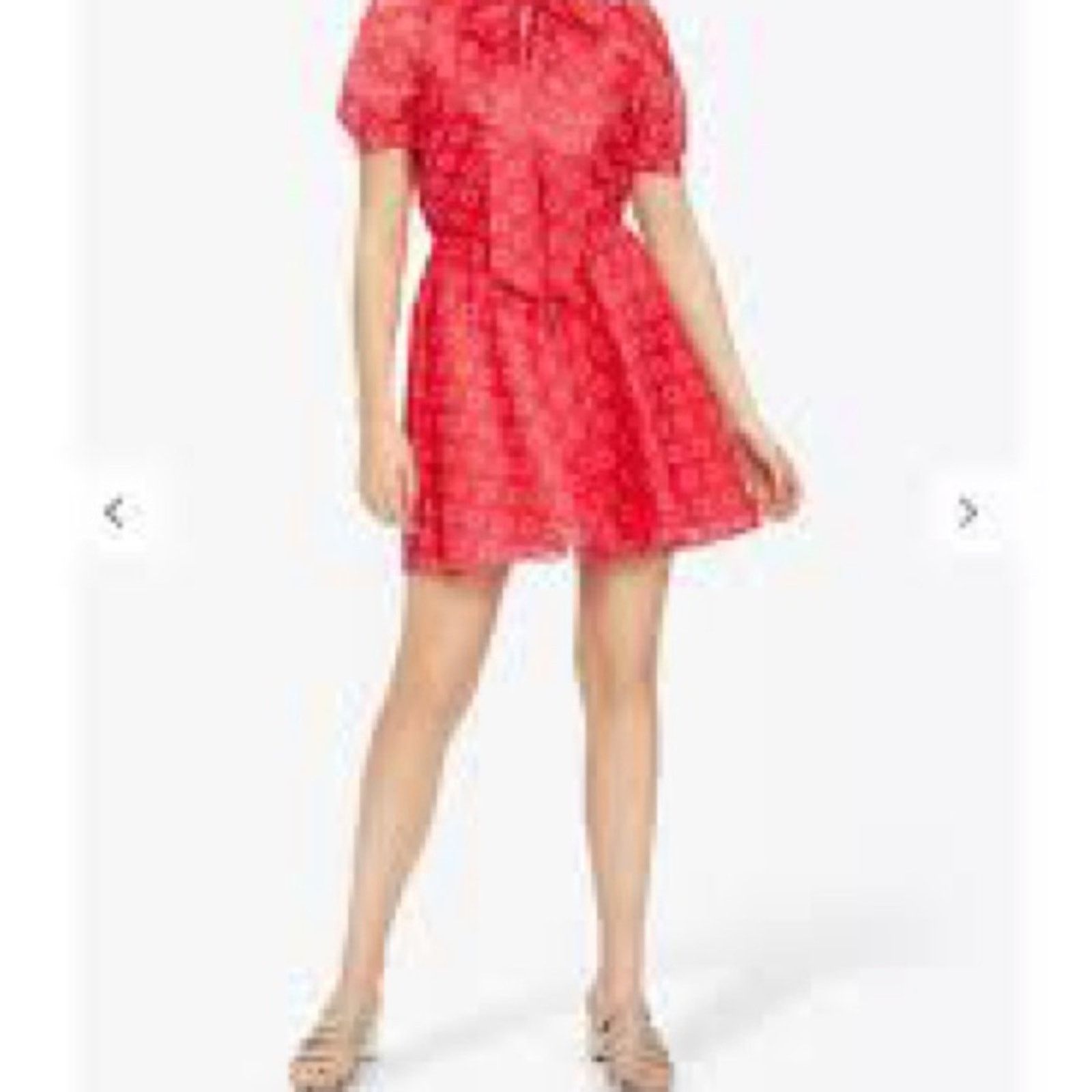 Ted Baker Ted Baker London Silk Red Puff Sleeve Mini Dress w Tie Neck Size M / US 6-8 / IT 42-44 - 7 Thumbnail