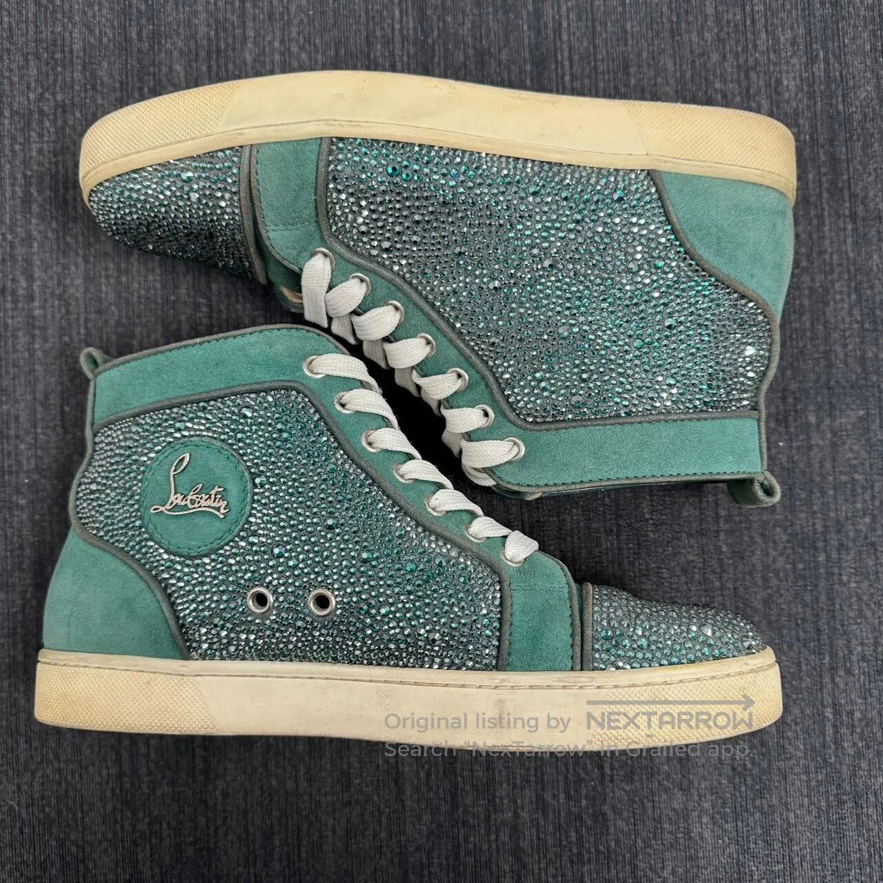 Christian Louboutin Christian Louboutin Green Suede High-Top Sneakers. Size US 8.5 / IT 38.5 - 3 Thumbnail