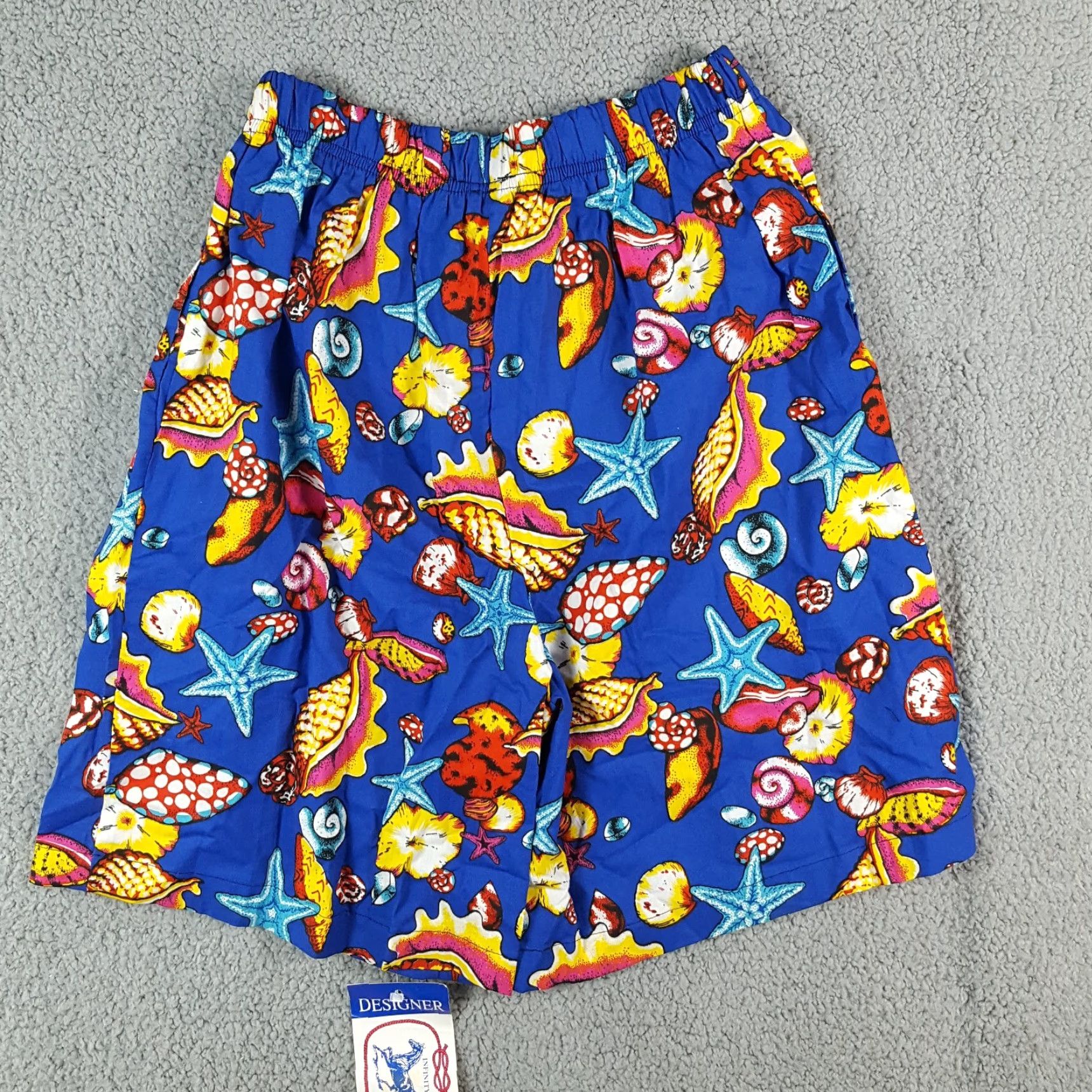 Vintage VINTAGE 80s Infinity Chic High Waist Paperbag Shorts Women's Medium Blue Underwater Shell Casual Beach Size 32" / US 10 / IT 46 - 5 Thumbnail