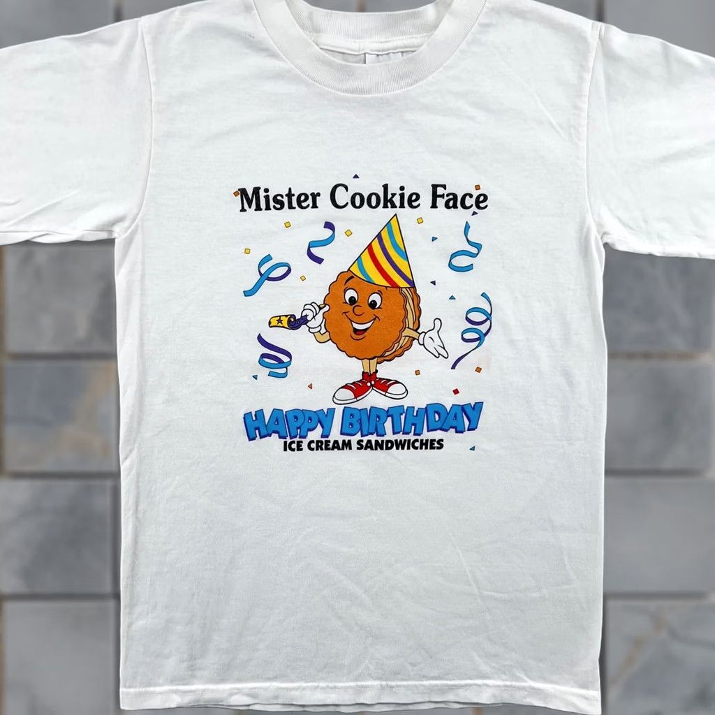 Anvil MISTER COOKIE FACE HAPPY BIRTHDAY ICE CREAM SANDWICHES T-Shirt XS Vintage 90s Nike Mens White Cotton Anvil Shirt Short Sleeve 1990s 80s 90s Size US XS / EU 42 / 0 - 1 Thumbnail