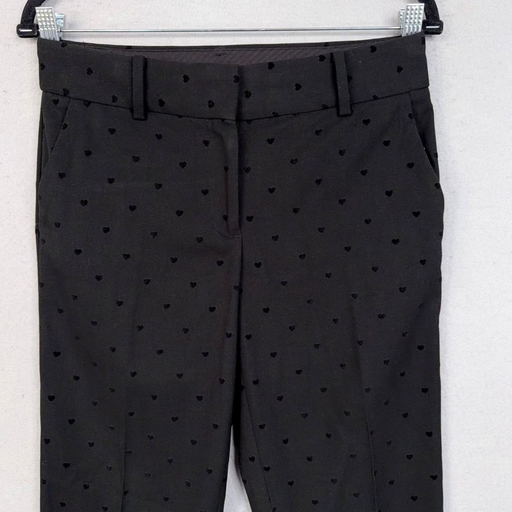 Talbots Talbots Pants Womens 2 Black Hampshire Ankle Heart Print Tapered Twill Stretch Size 26" / US 2 / IT 38 - 2 Thumbnail