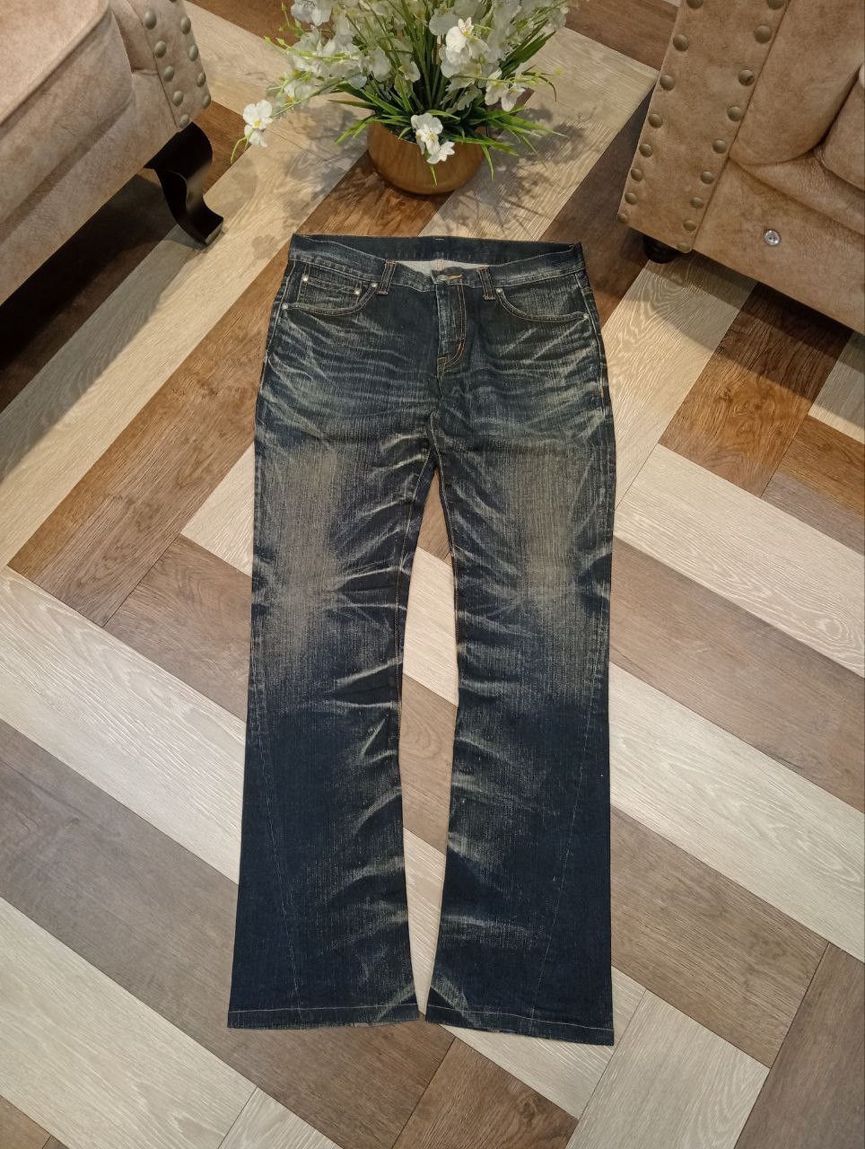 Tornado Mart TORNADO MART JAPAN BLUE DISTRESSED FLARED DENIM PANTS Size US 34 / EU 50 - 1 Thumbnail
