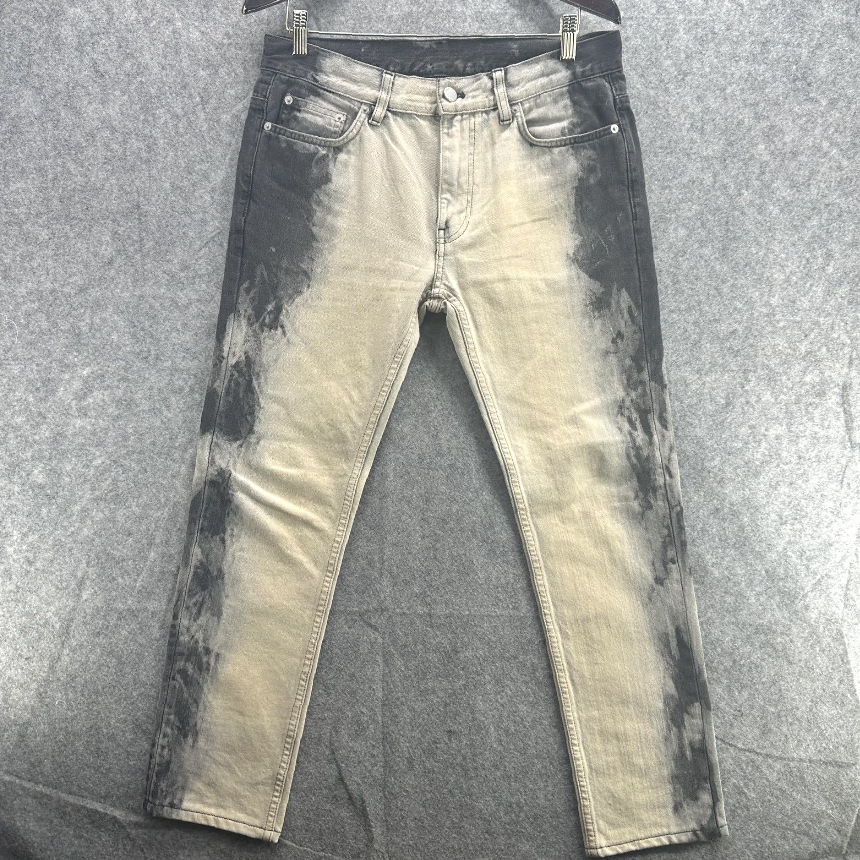 Denime BLK DNM Jeans Mens Gray Bleach Wash Slim Tapered Denim Pants Streetwear Size US 33 - 2 Thumbnail