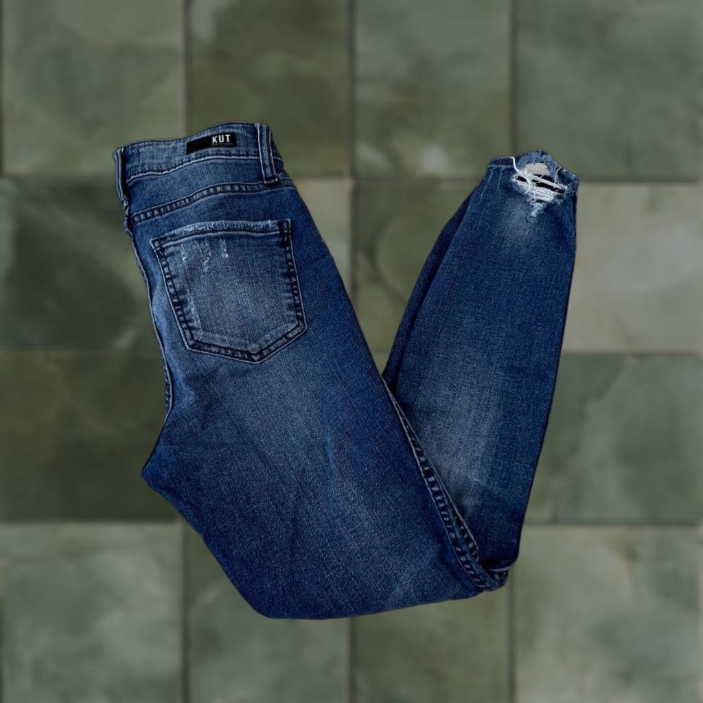 Vintage Kut From The Kloth Distressed Blue Skinny Jeans 00 Womens Size 24" / US 00 / IT 34 - 1 Thumbnail