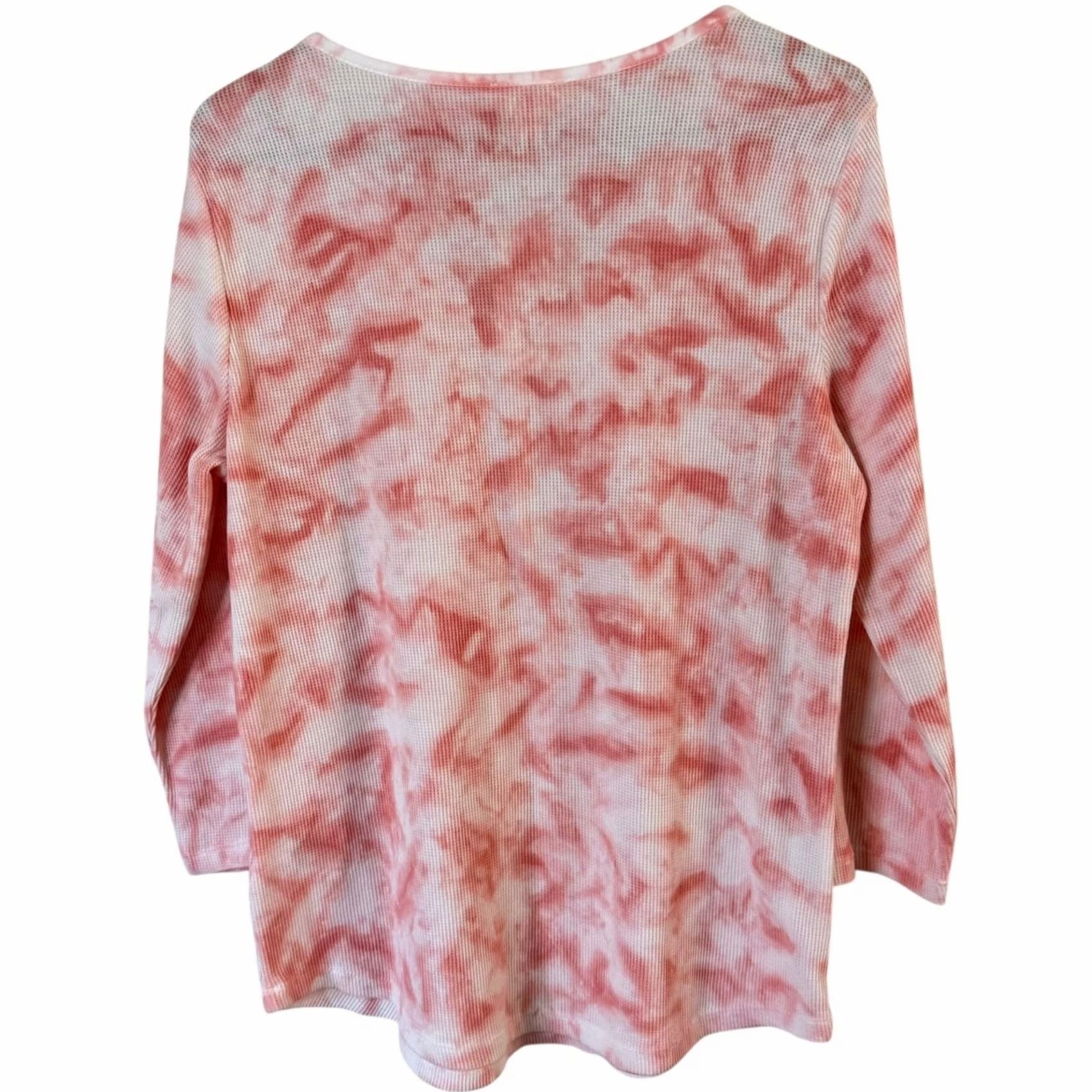 Style & Co VINTAGE Style & Co Tie-Dye Waffle Knit Henley Shirt Pink Women's Petite XL NEW Size XL / US 12-14 / IT 48-50 - 4 Thumbnail