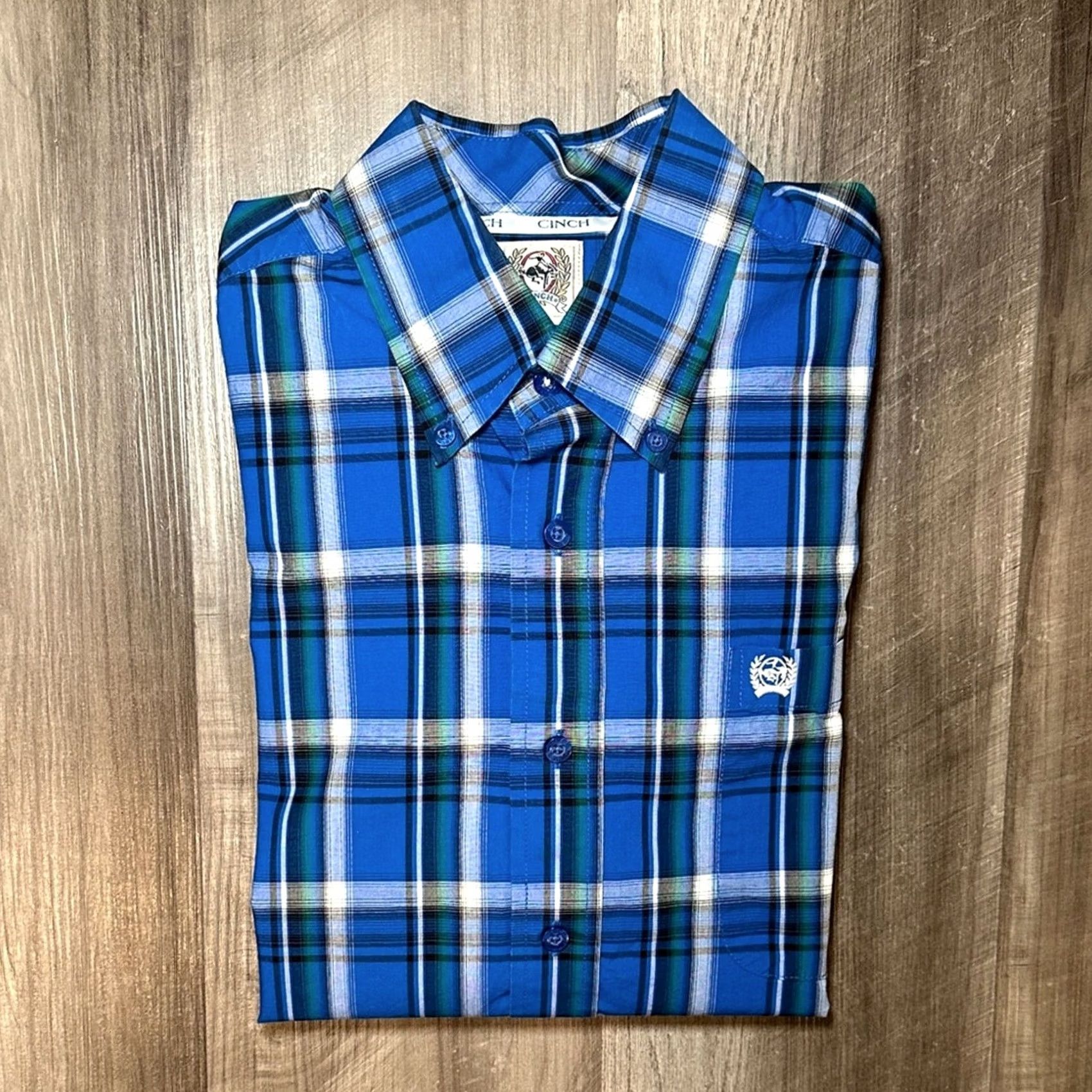 Vintage VINTAGE Cinch Western Royal Blue Plaid Short Sleeve Button Down XS Mens Shirt XS Blue Plaid Size US 27 - 2 Thumbnail