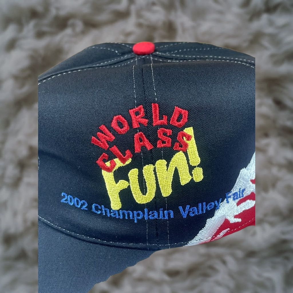 Vintage Nissun World Class Fun 2002 Champlain Valley Fair Leather Strap Back Hat Cap Size ONE SIZE - 1 Thumbnail