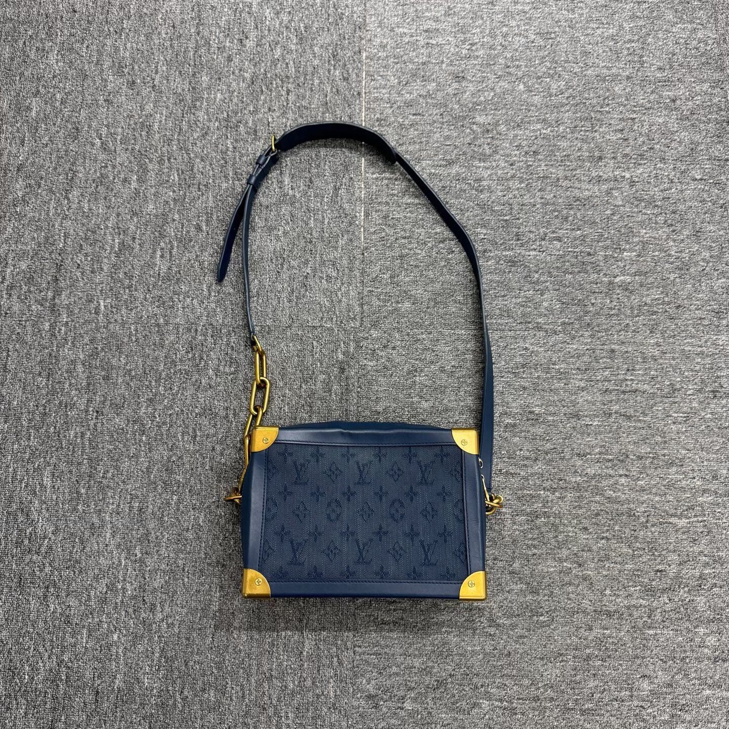 louis vuitton blue denim box bag.