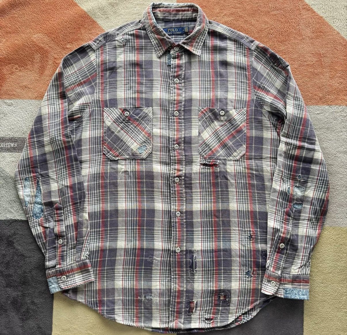 Polo Ralph Lauren Ralph Lauren Patchwork Distressed Plaid Shirt K22 Size US M / EU 48-50 / 2 - 2 Thumbnail