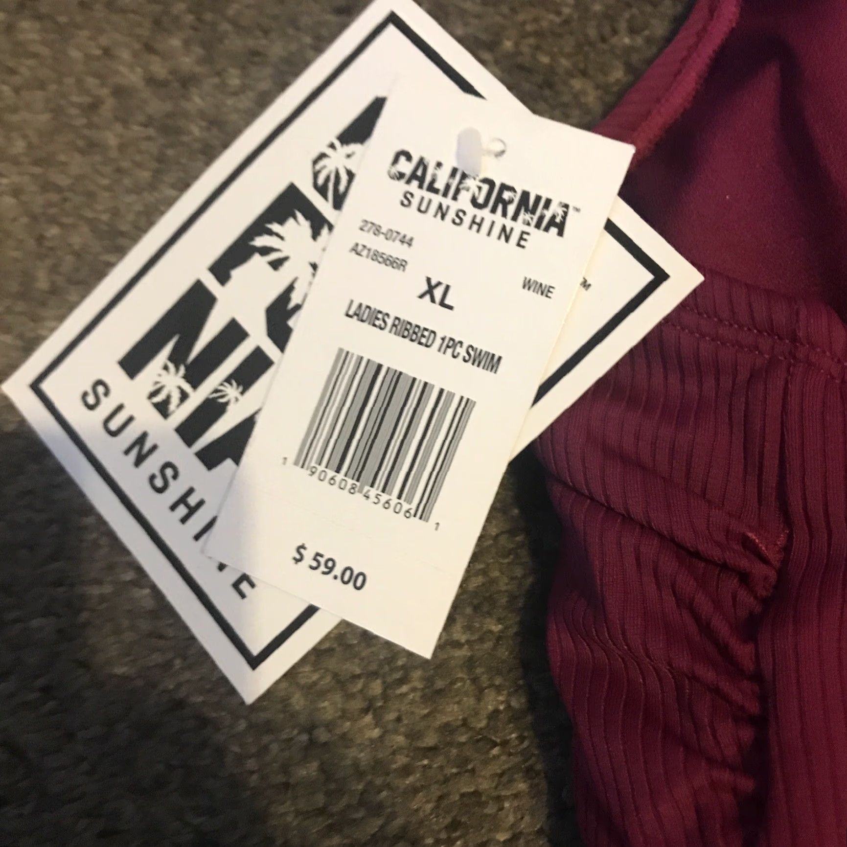 Vintage VINTAGE California Sunshine Bikini Ribbed Maroon Red XL Womens One Piece Bikini Red XS? Size ONE SIZE - 3 Thumbnail