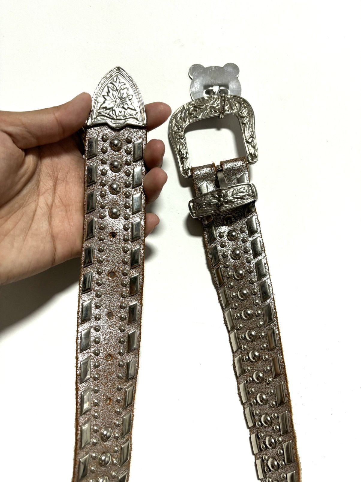 Leather Vintage Design Studded Belt (size 33-35) Size ONE SIZE - 13 Thumbnail