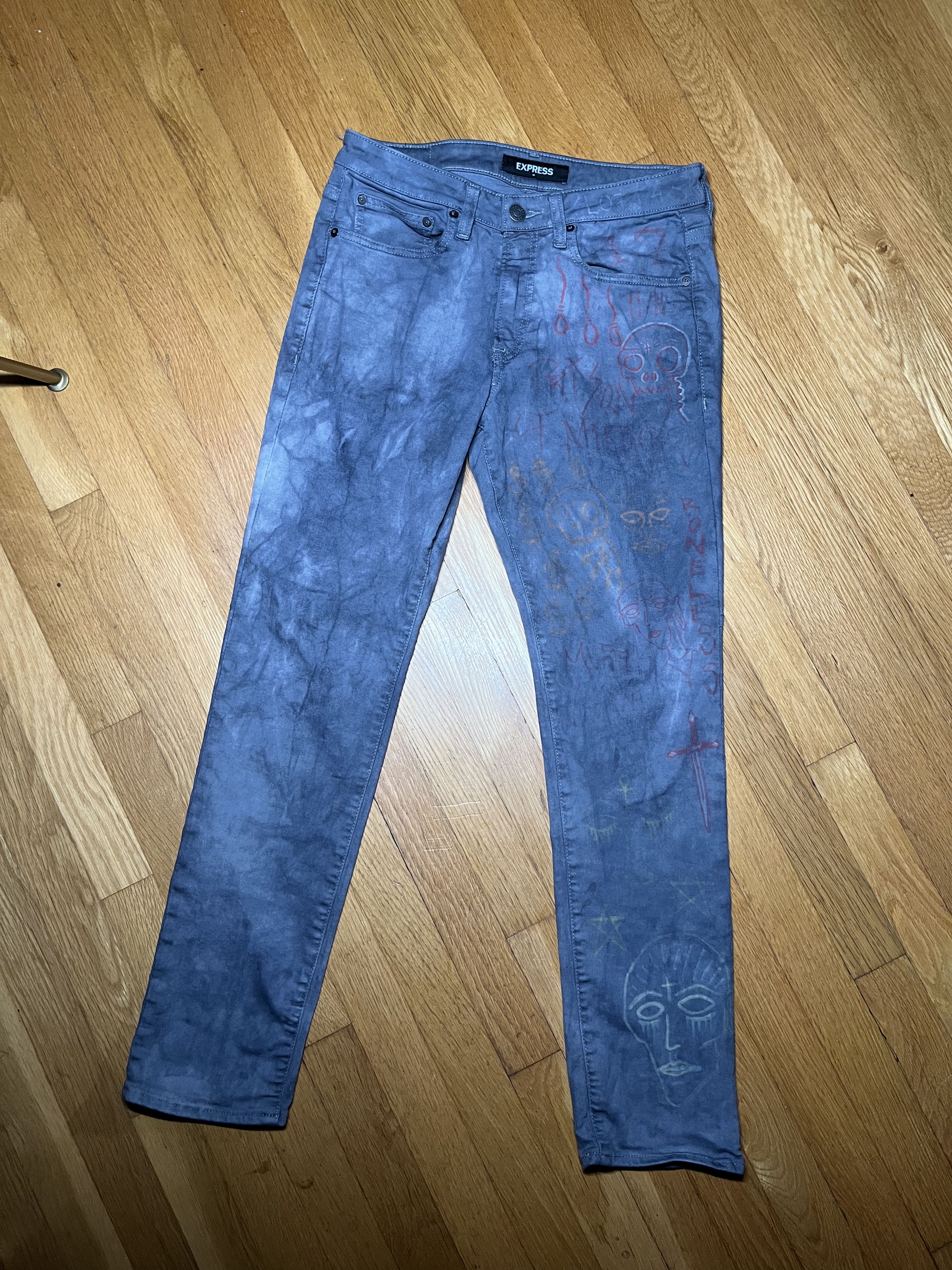 Express 31x30 DIY Slim Fit Punk Jeans - Express Stretch Denim Size US 31 - 7 Thumbnail