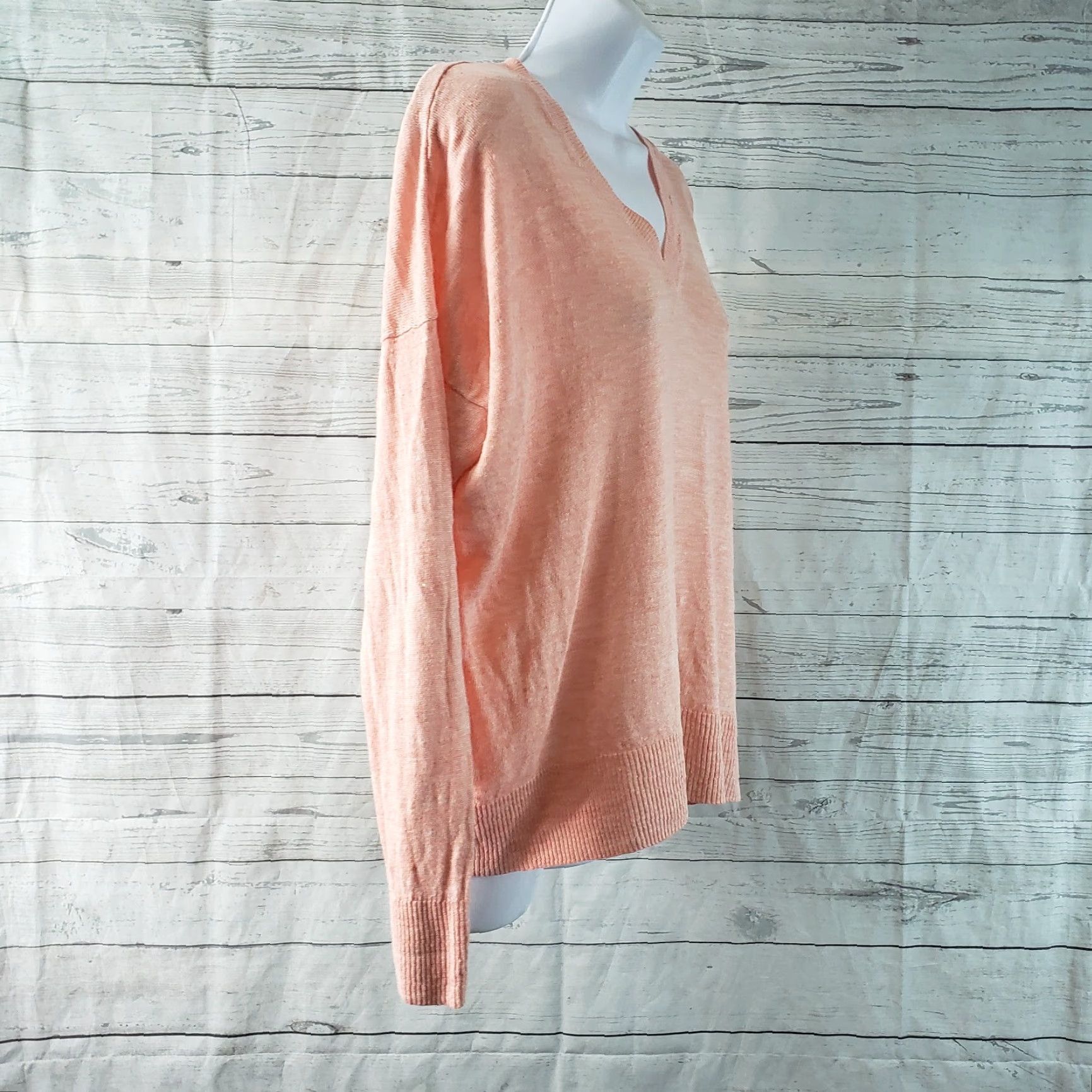 Eileen Fisher Eileen Fisher Pullover Top Shirt Womens Small V-Neck Linen Peach Orange Knit Blouse 90s? Size S / US 4 / IT 40 - 3 Thumbnail