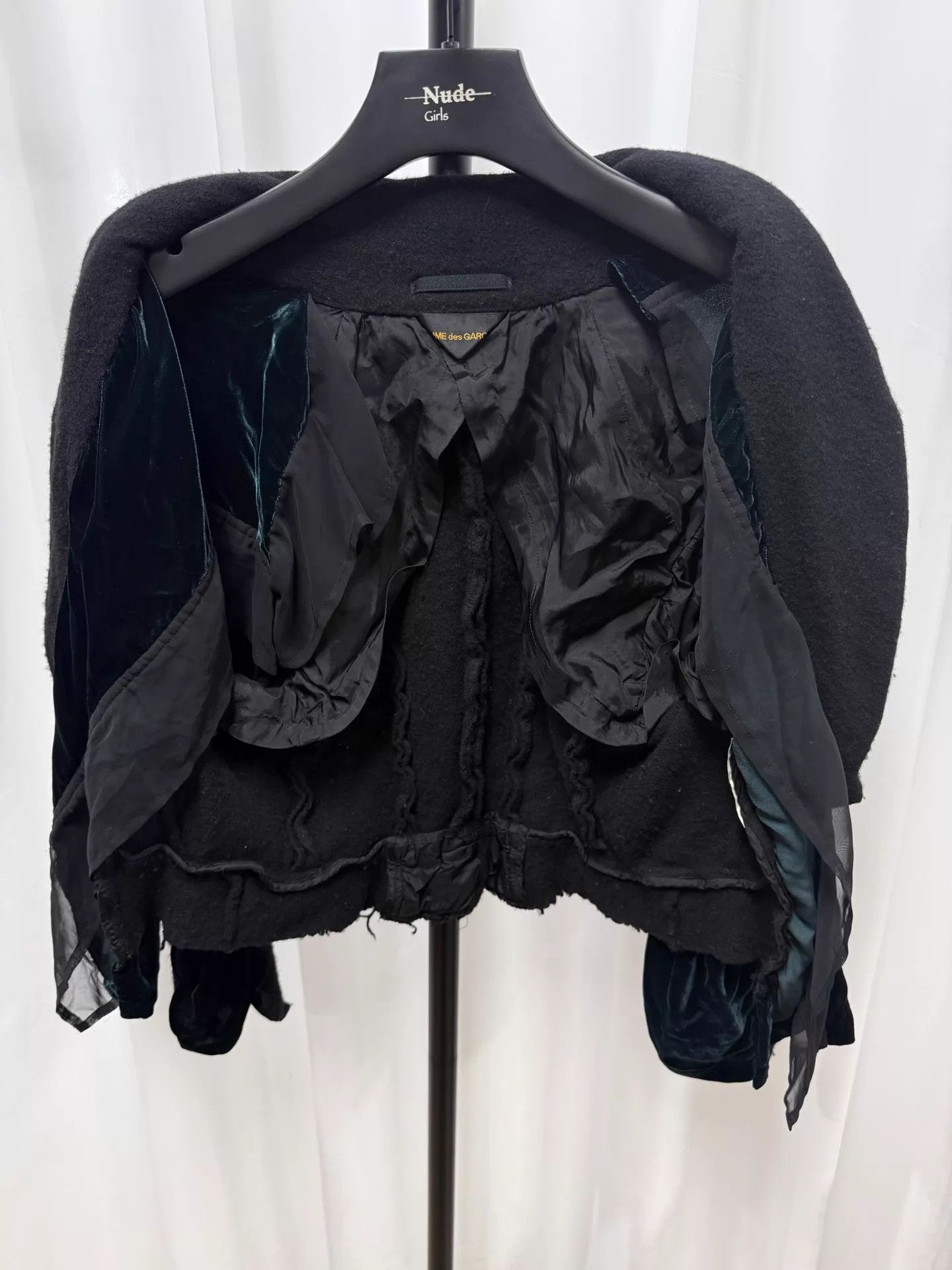 Comme des Garcons Comme des Garçons Dark Green Velvet Cloak Jacket Size ONE SIZE - 5 Thumbnail