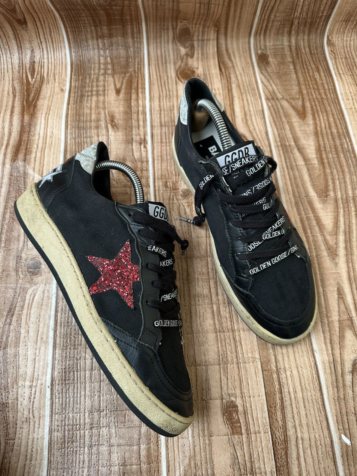 Golden Goose Golden Goose Ballstar Black Leather & Canvas Low Tops Size US 6 / EU 39 - 15 Thumbnail