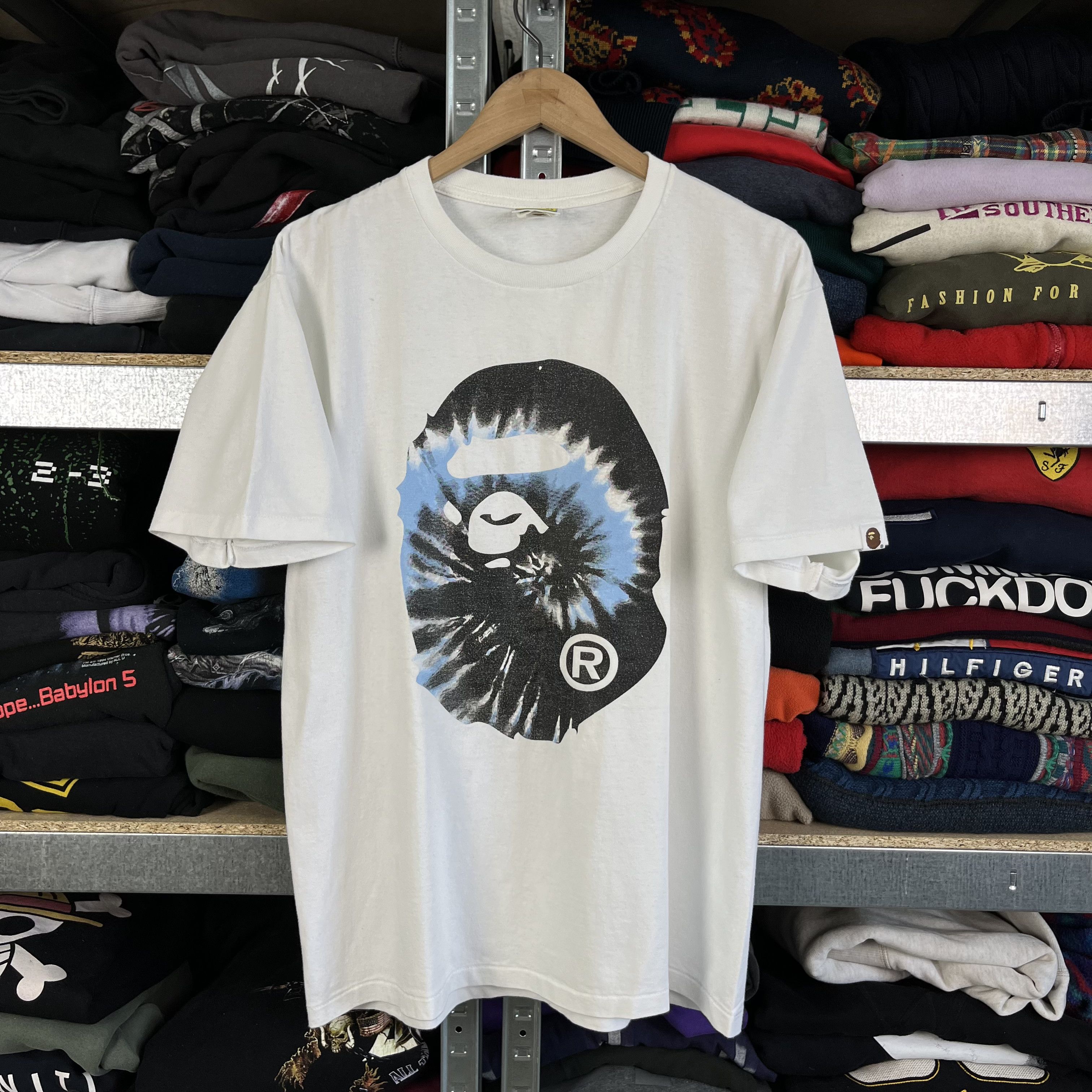 image of Bape Double Side Tie-Dye Logo T-Shirt Tee Size XL in White, Men's