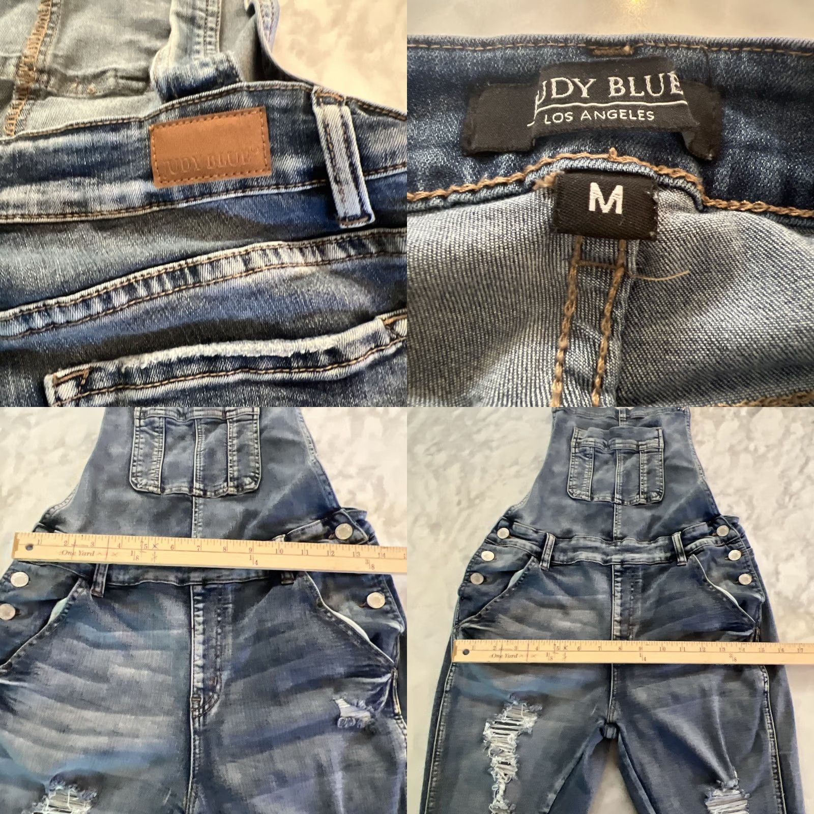 Denime Judy Blue Distressed Denim Overalls Womens M Whiskers Blue Skinny Thrashed Size 32" / US 10 / IT 46 - 8 Thumbnail