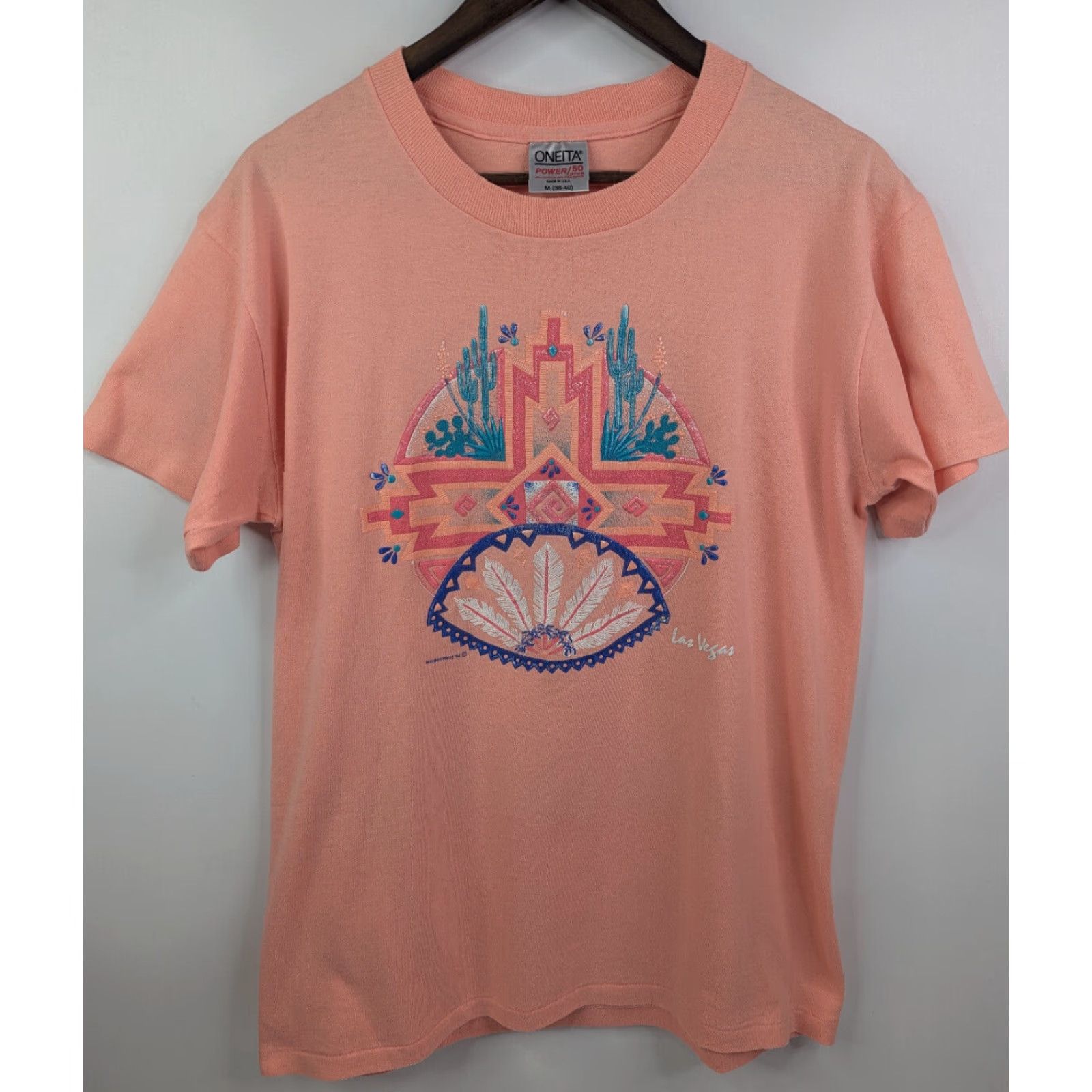 Vintage VINTAGE Las Vegas Southwest Aztec T-Shirt Nike Size M Pink Crew Neck Short Sleeve Oneita Power-T Mens Regular Graphic Print Stitch All Seasons 90s Size US M / EU 48-50 / 2 - 3 Thumbnail