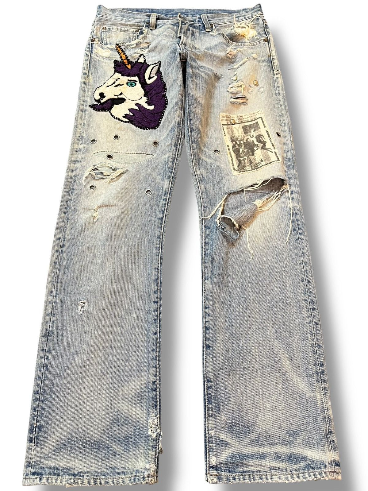 If Six Was Nine Vintage RNA Slang Patchwork Embroidery Grunge Denim Size US 32 / EU 48 - 1 Thumbnail