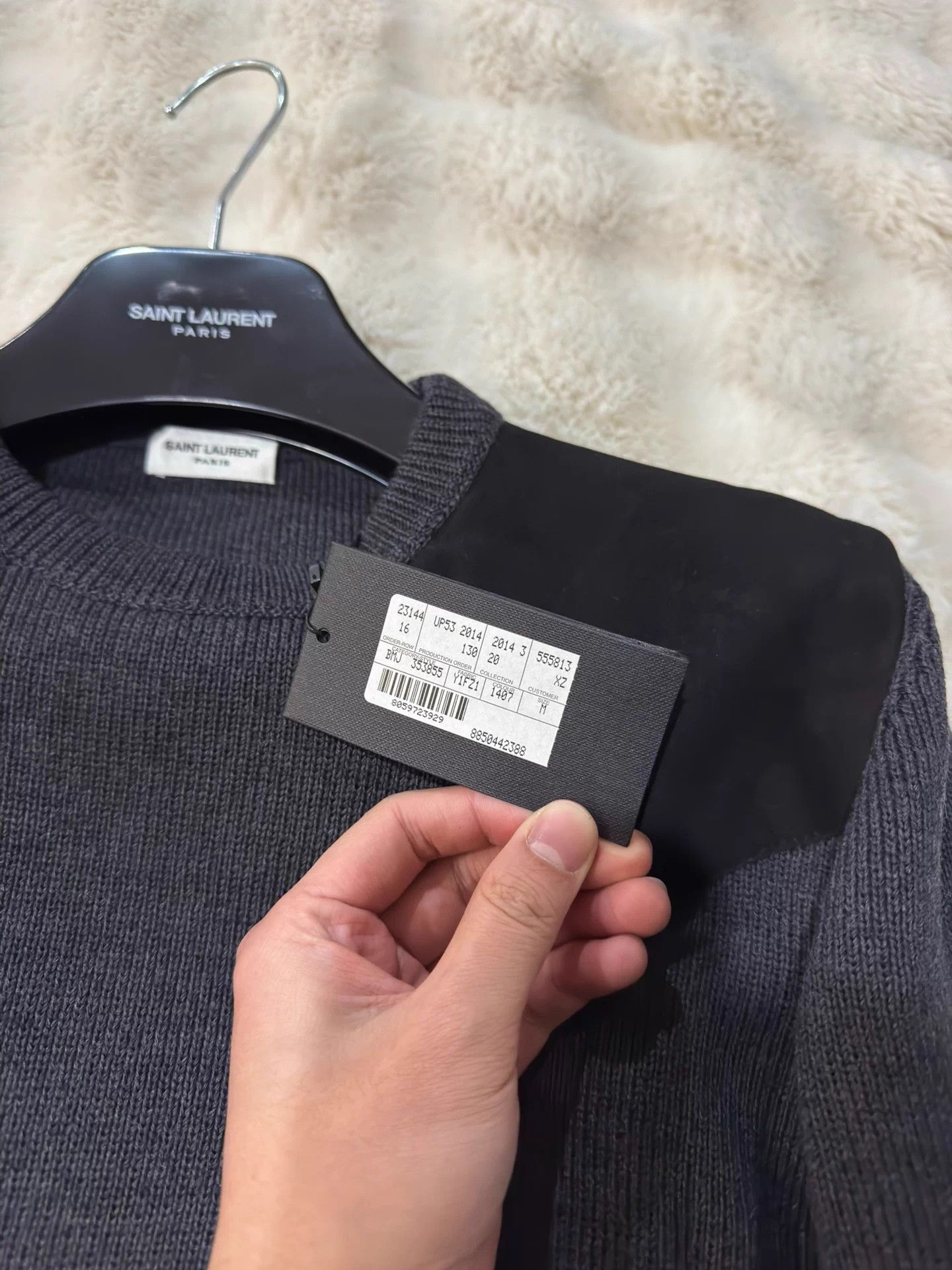 Saint Laurent Paris Saint Laurent Hedi men's gray sheepskin paneled knit M NWT Size US M / EU 48-50 / 2 - 2 Thumbnail