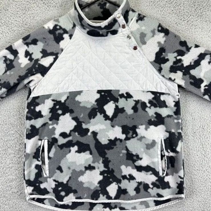 Kyodan Kyodan Fleece Pullover Womens Large Gray Black Camouflage Snap Pockets Mock Neck Quilted Pocketed Pullover EUC Size L / US 10 / IT 46 - 3 Thumbnail