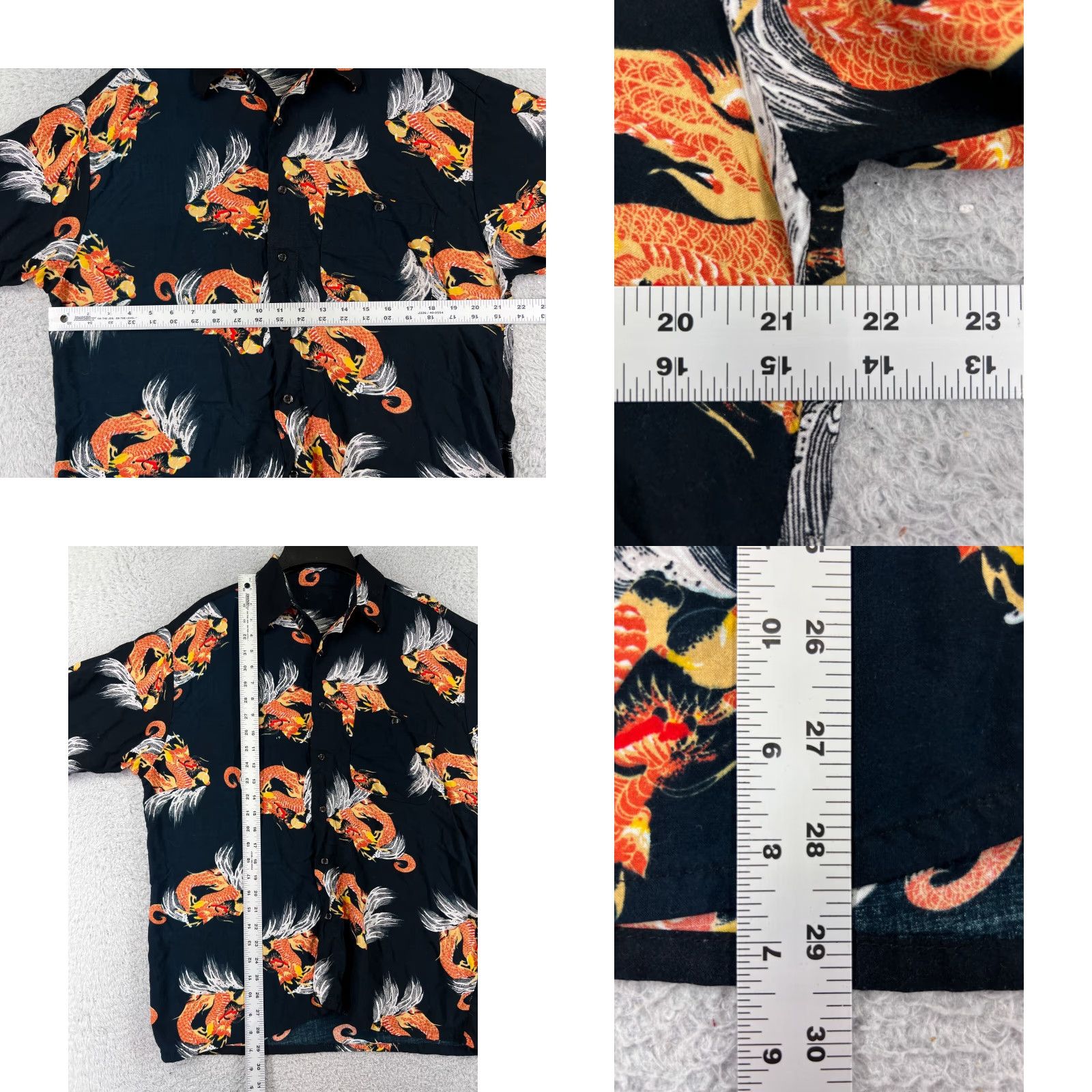 Vintage Hawaiian Shirt Mens Medium Black Orange Dragon All Over Print Button Up Pocket Shirt Size US M / EU 48-50 / 2 - 8 Thumbnail