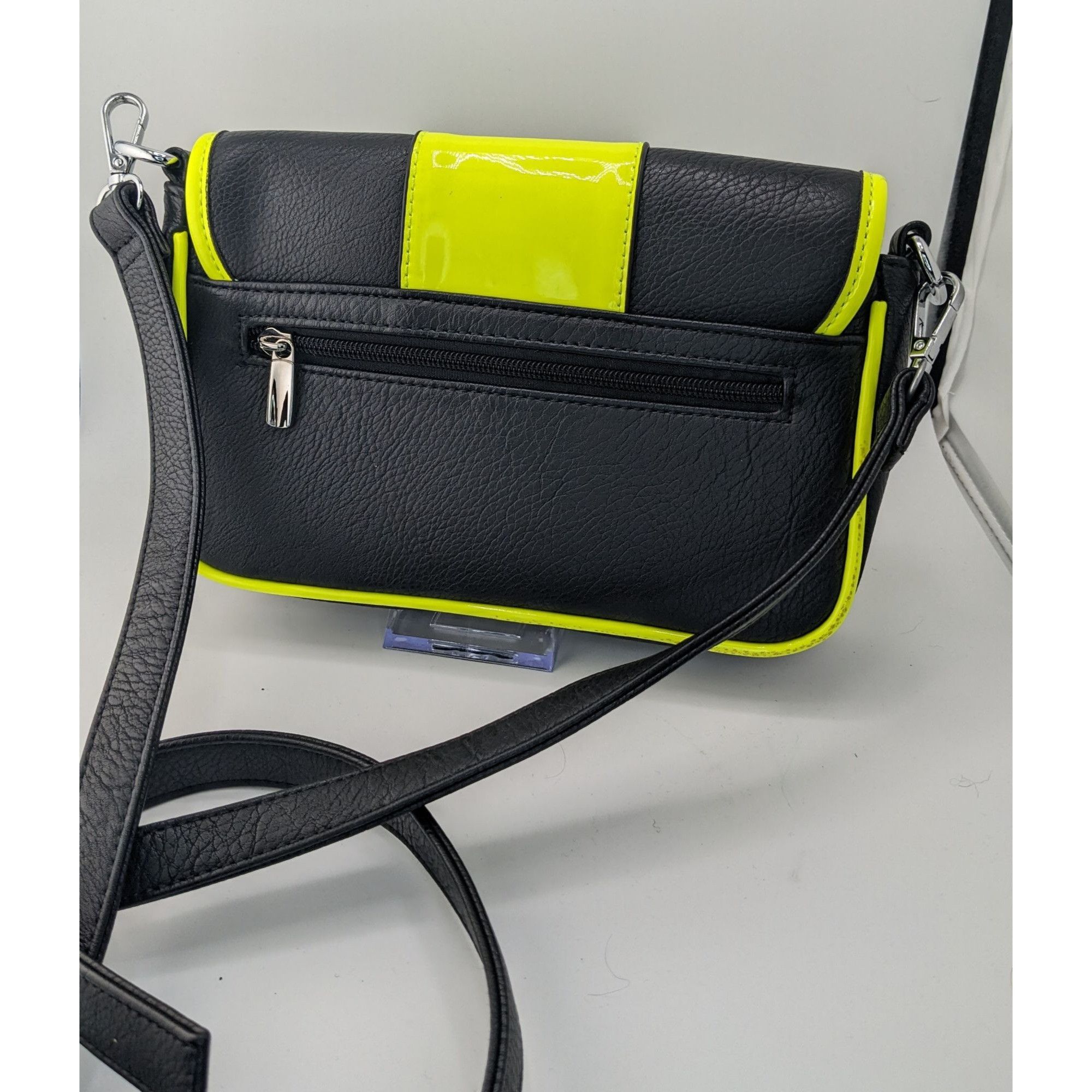 Other Sourpuss Black & Neon Yellow Studded Crossbody Purse Faux Le Size ONE SIZE - 7 Thumbnail