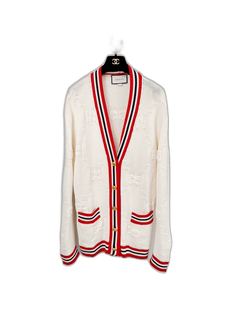 Gucci Knit Open Cardigan with Red Stripes