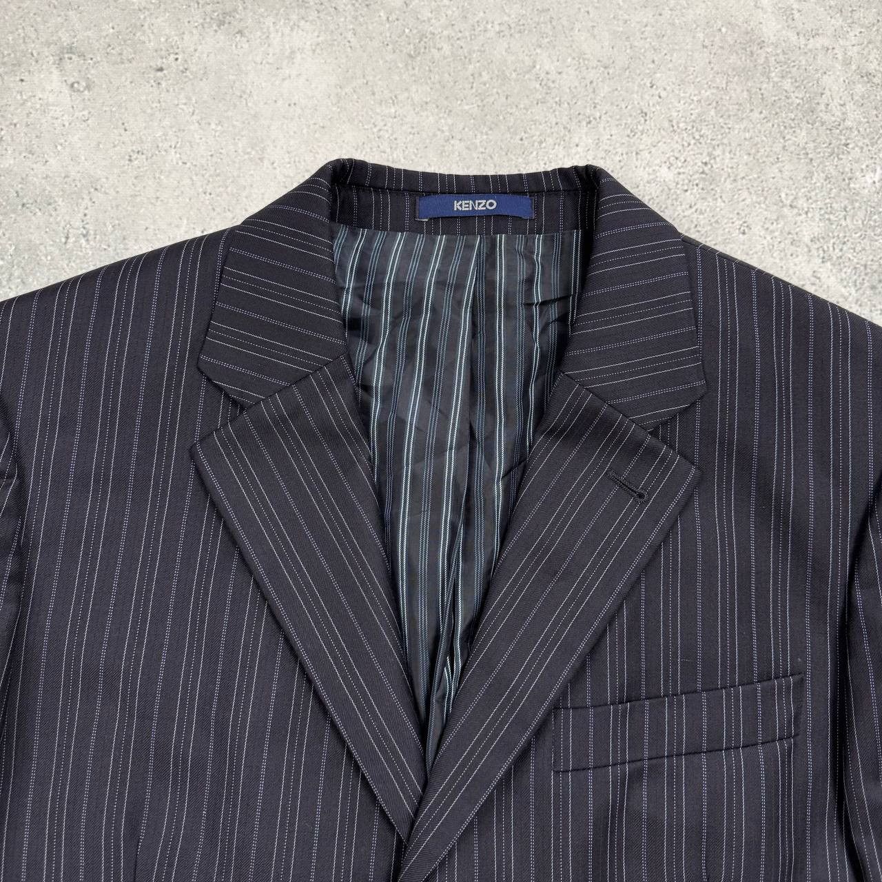Kenzo Vintage Kenzo Homme Striped Three Button Wool Blazer Navy 50 Size 50R - 5 Thumbnail