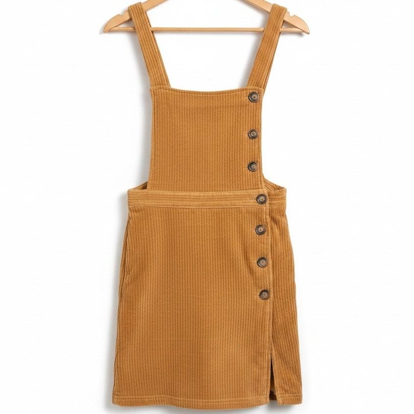 Topshop Topshop Womens US 4 Brown Corduroy Button Side Overall Dress Size S / US 4 / IT 40 - 1 Thumbnail