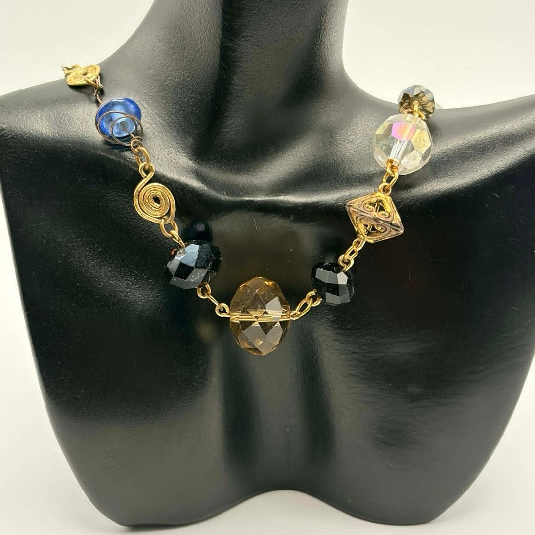 Other Gold & Blue Spiral Beaded Necklace Size ONE SIZE - 1 Thumbnail