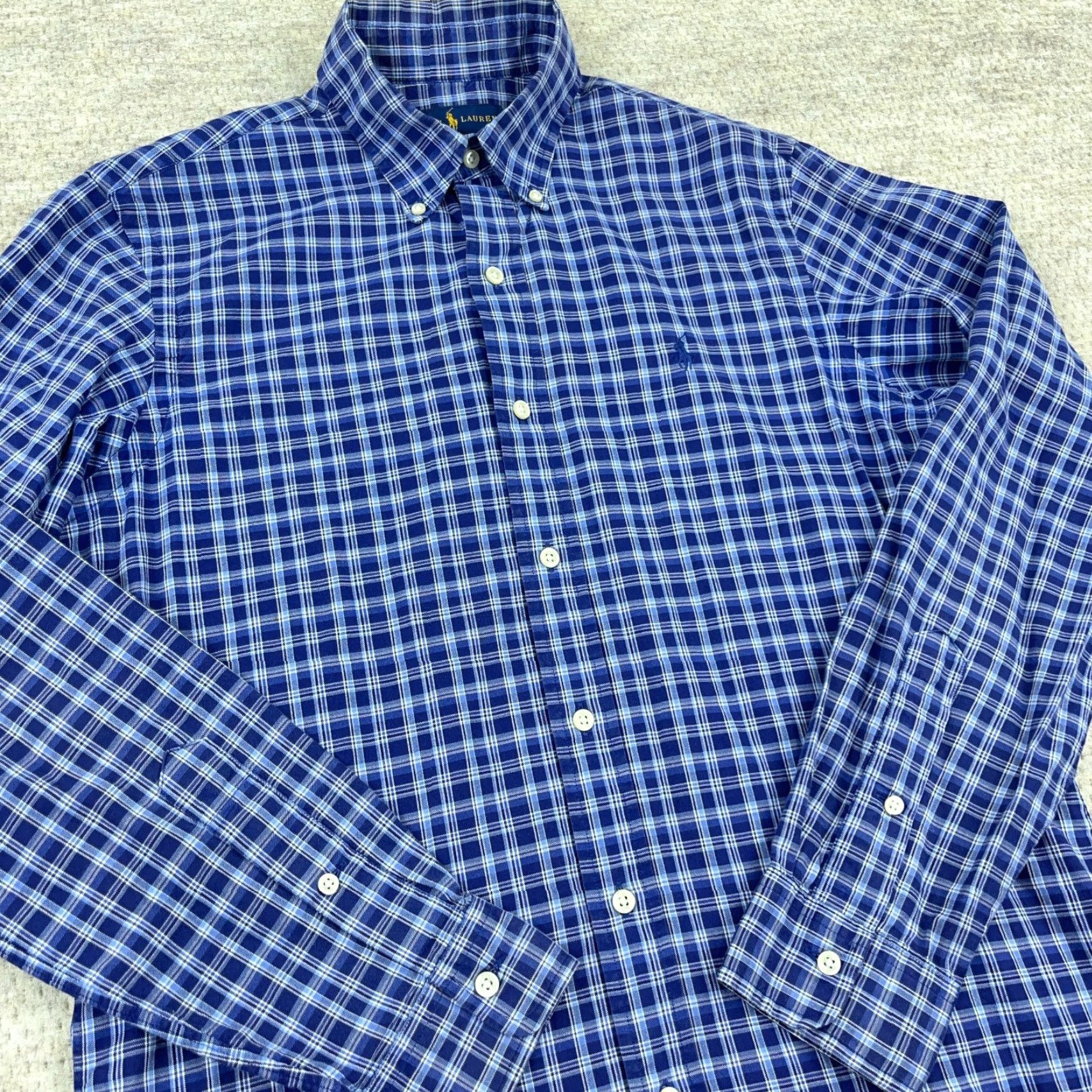 Ralph Lauren Ralph Lauren Shirt Men Small Blue Button Up Lightweight Plaid Oxford Cotton Button-Down Dress Casual Style Size 36R - 4 Thumbnail