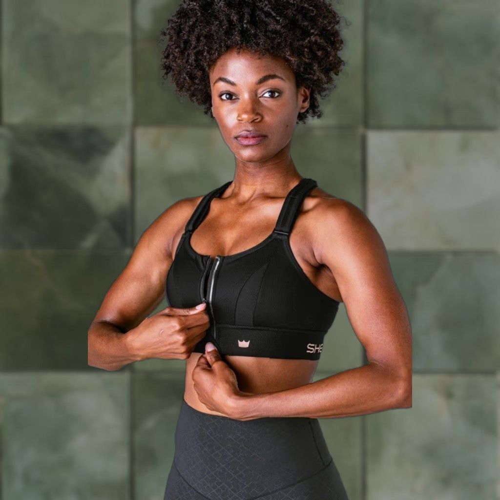 Vintage SHEFIT Ultimate Sports Bra Front Zip High Impact Black 2 Luxe Womens Size 6 Front Zip Adjustable Straps Removable Pads Wireless NWT Sportswear Size ONE SIZE - 1 Thumbnail