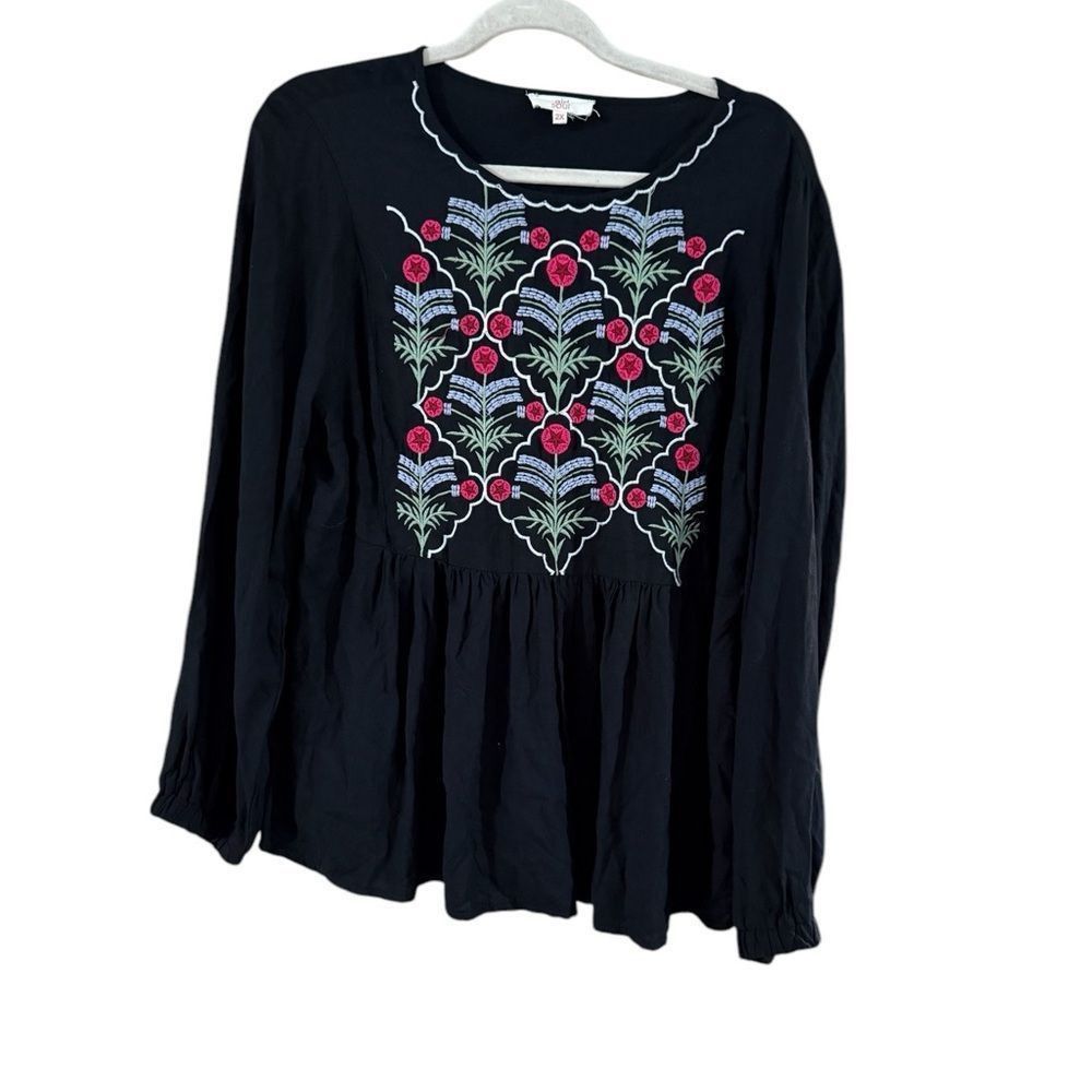 Other Black Embellished Peplum Blouse with Long Sleeves Size XXL / US 16-18 / IT 52-54 - 7 Thumbnail